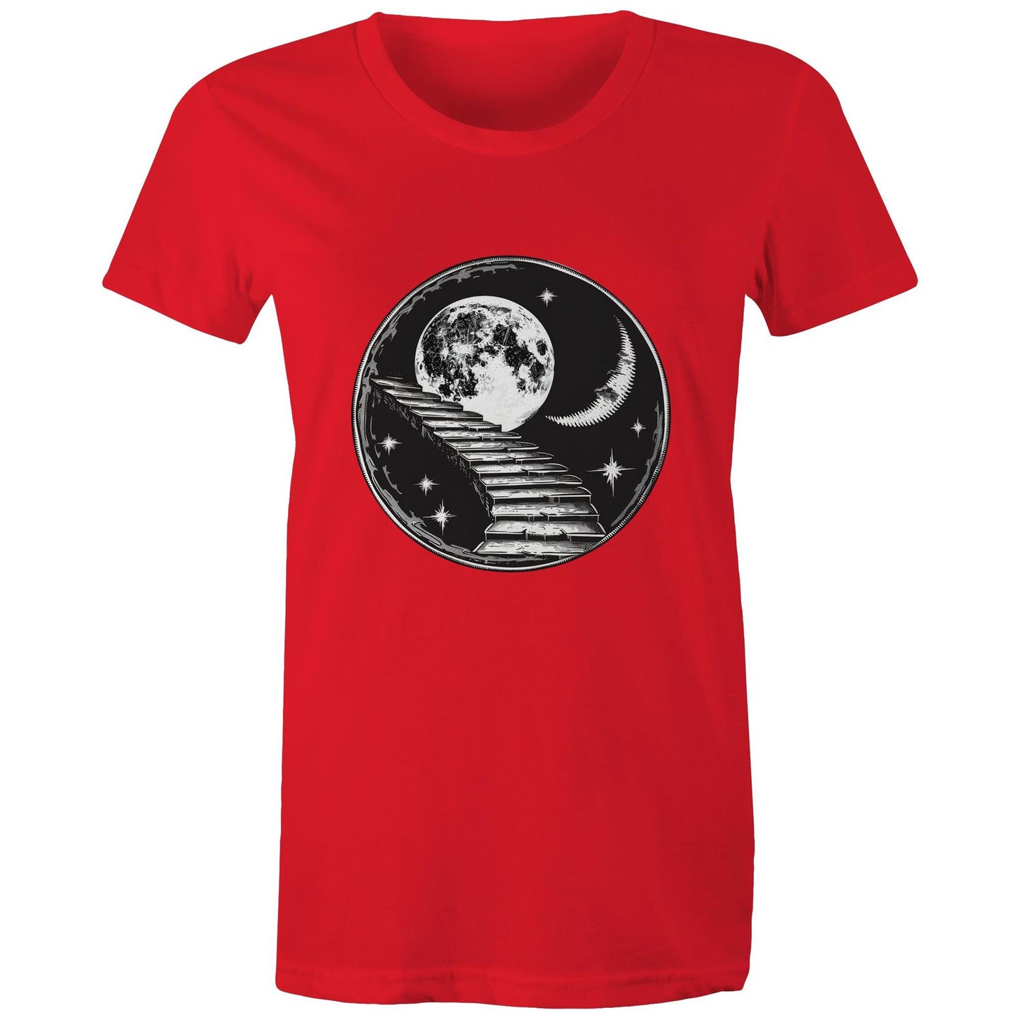 Women's Earthfolk T shirt - Stairway to the Moon - The Crescent Moon