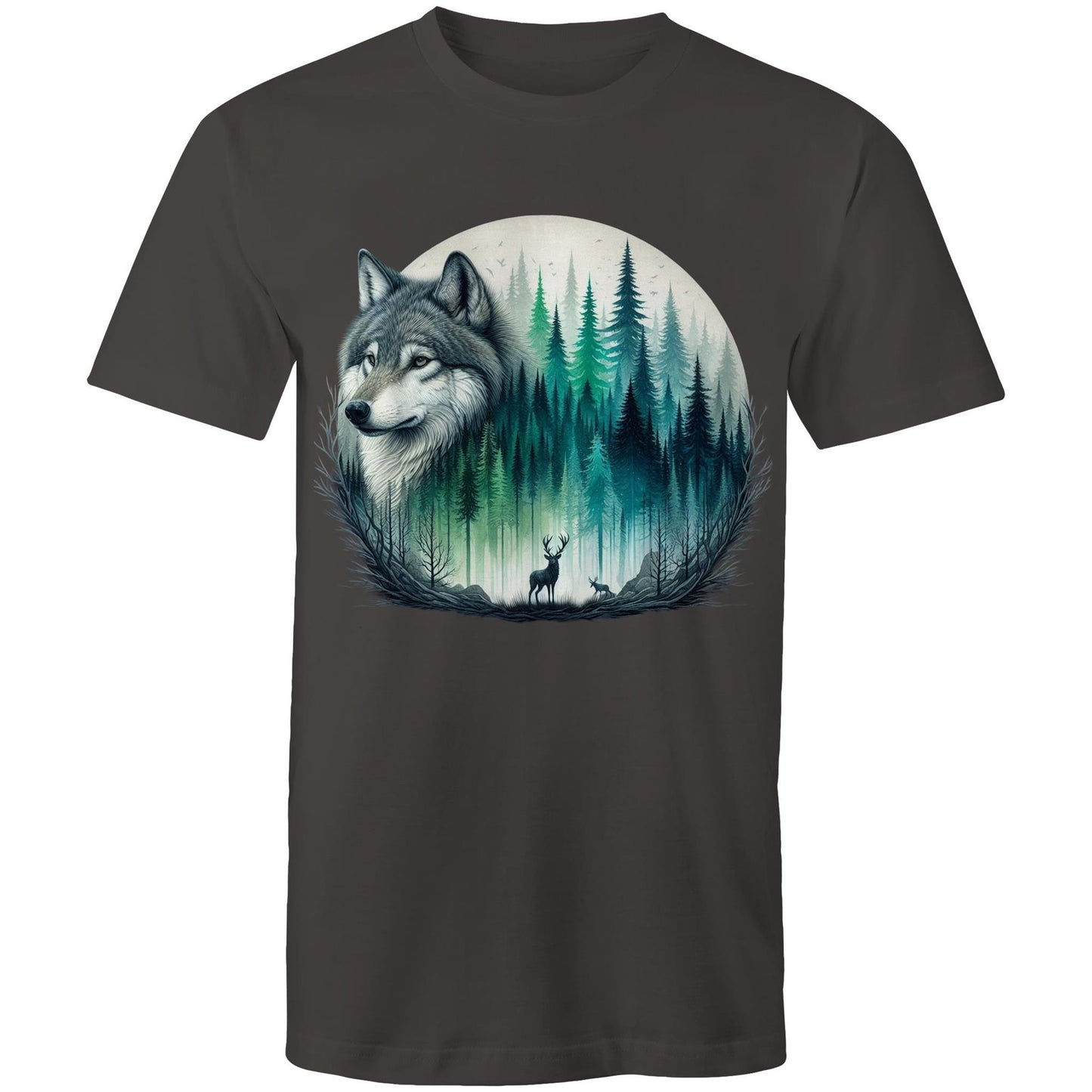 Men's Earthfolk T shirt - Wolf Landscape - The Crescent Moon