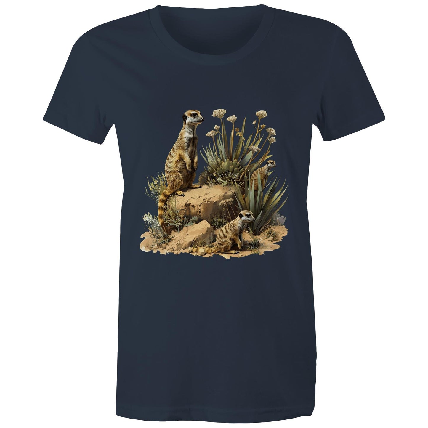 Women's Earthfolk T shirt - Meerkat Rock - The Crescent Moon