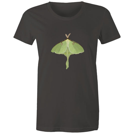 Earthfolk Printed T shirt - Women's Relaxed Fit - Luna Moth - The Crescent Moon
