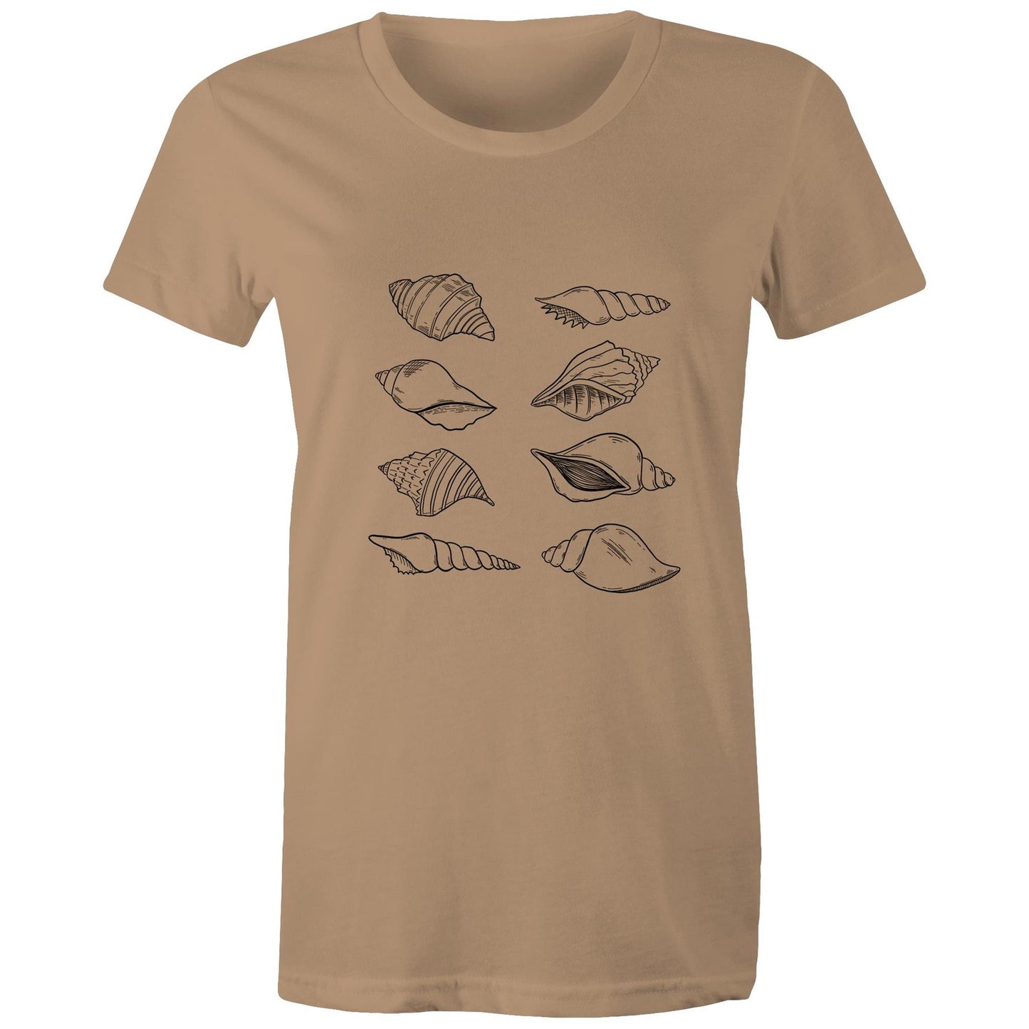 Women's Earthfolk T shirt - Mono Shells - The Crescent Moon