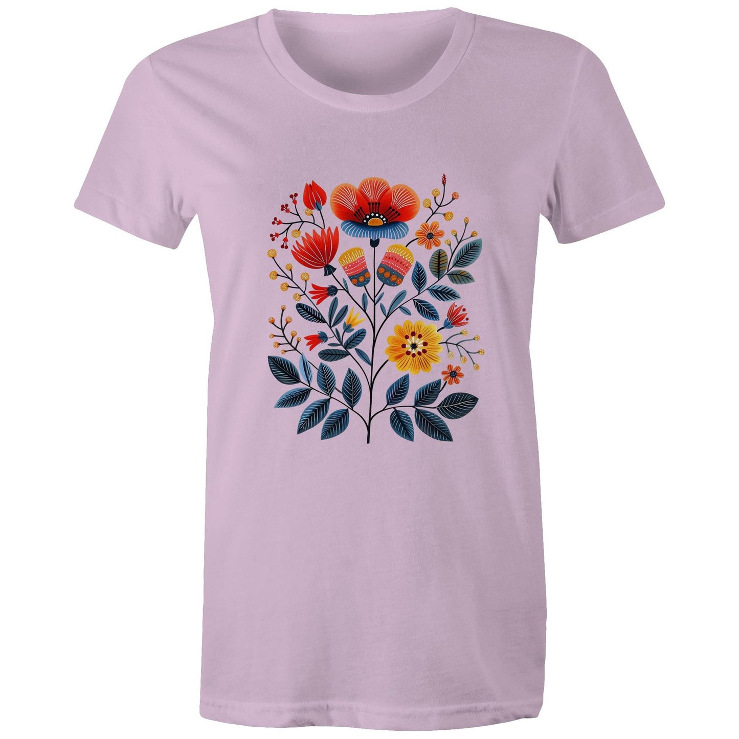 Women's earthfolk T shirt - Scandi Folk Flowers - The Crescent Moon