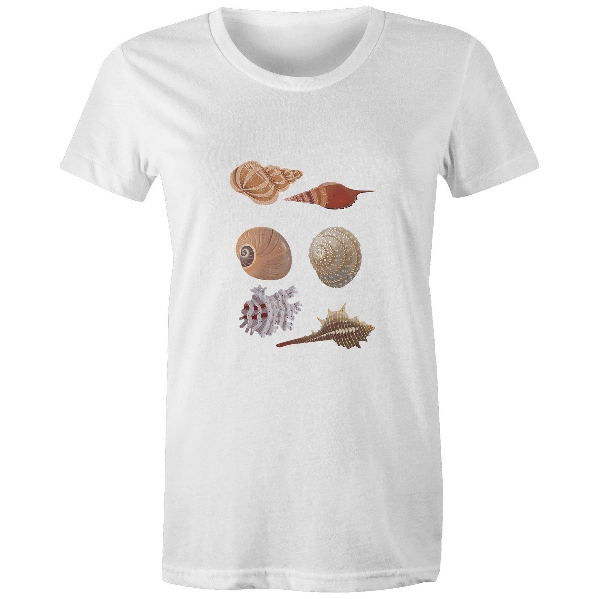 Women's Earthfolk T shirt - Sea Shells - The Crescent Moon