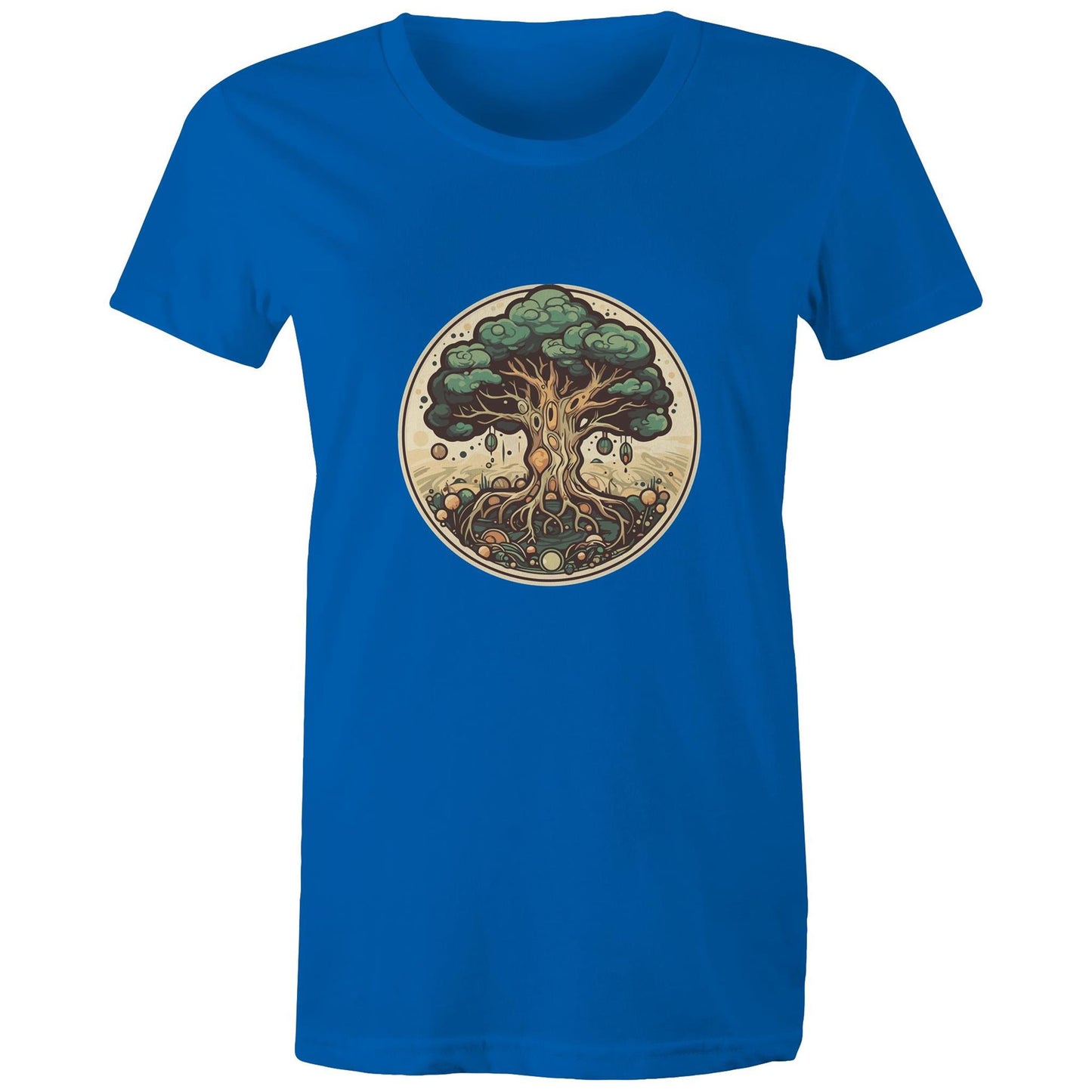 Earthfolk printed t shirt - Womans Relaxed Fit - Circular Tree - The Crescent Moon