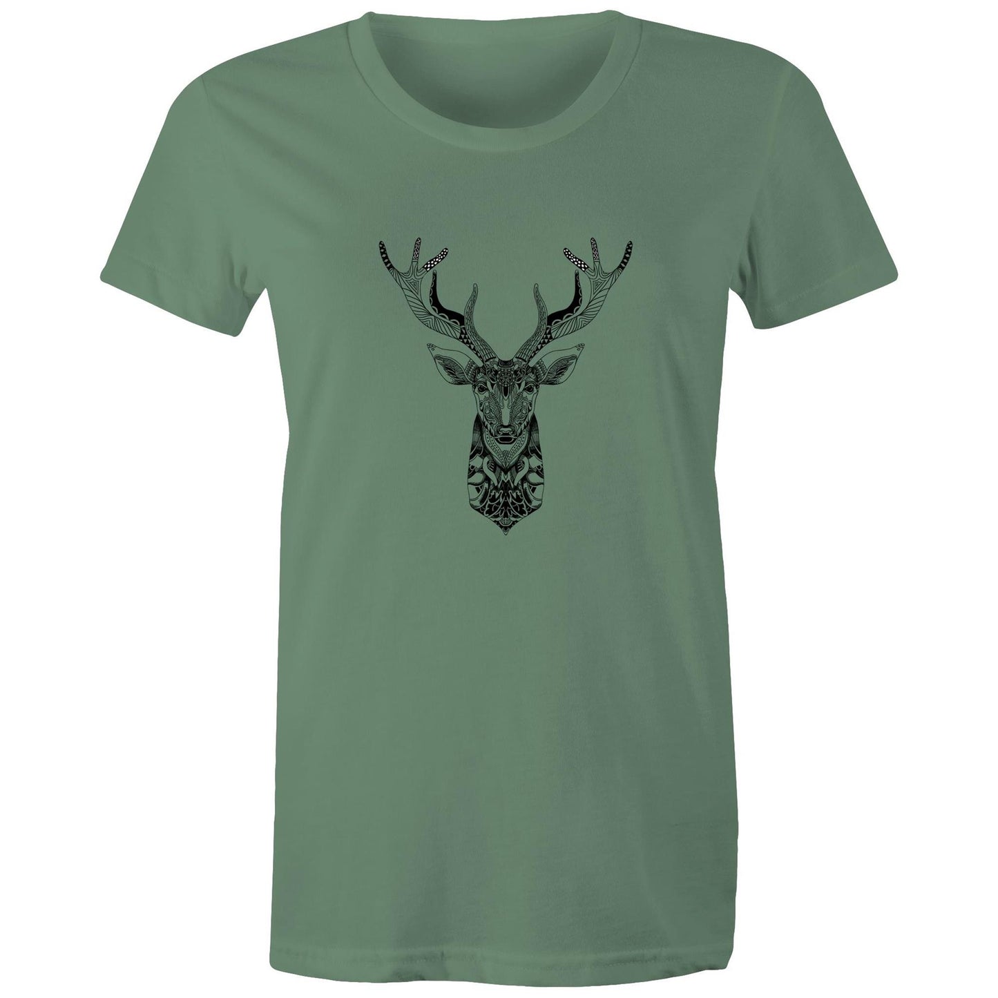 Women's Earthfolk Printed T shirt - Totem Deer - The Crescent Moon