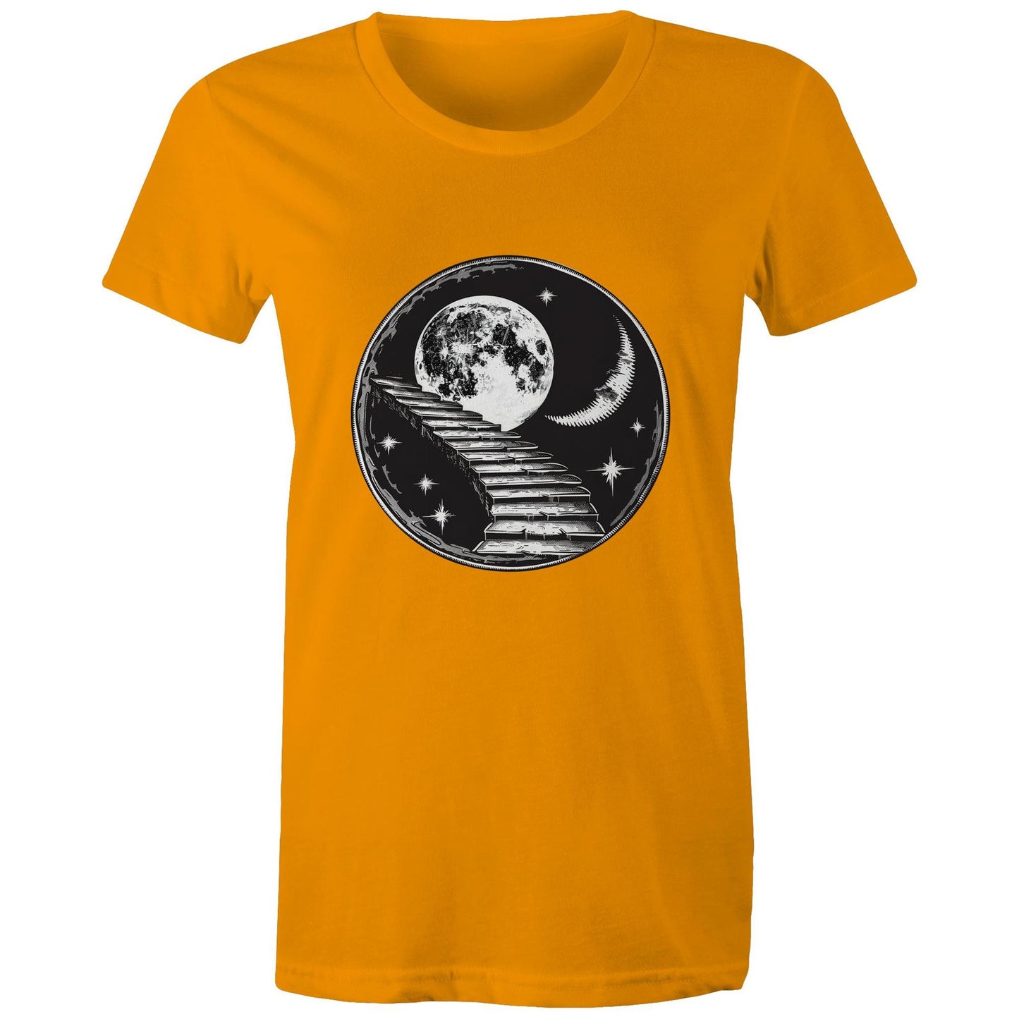 Women's Earthfolk T shirt - Stairway to the Moon - The Crescent Moon