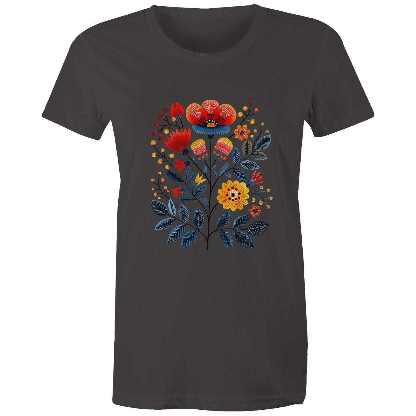 Women's earthfolk T shirt - Scandi Folk Flowers - The Crescent Moon