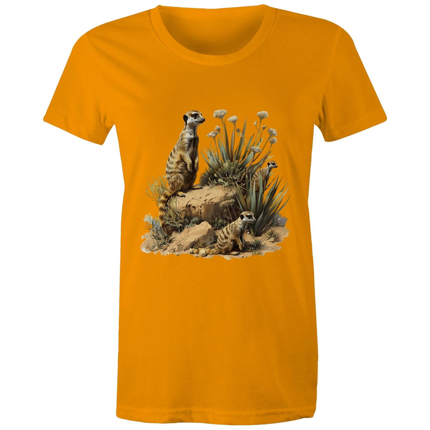 Women's Earthfolk T shirt - Meerkat Rock - The Crescent Moon