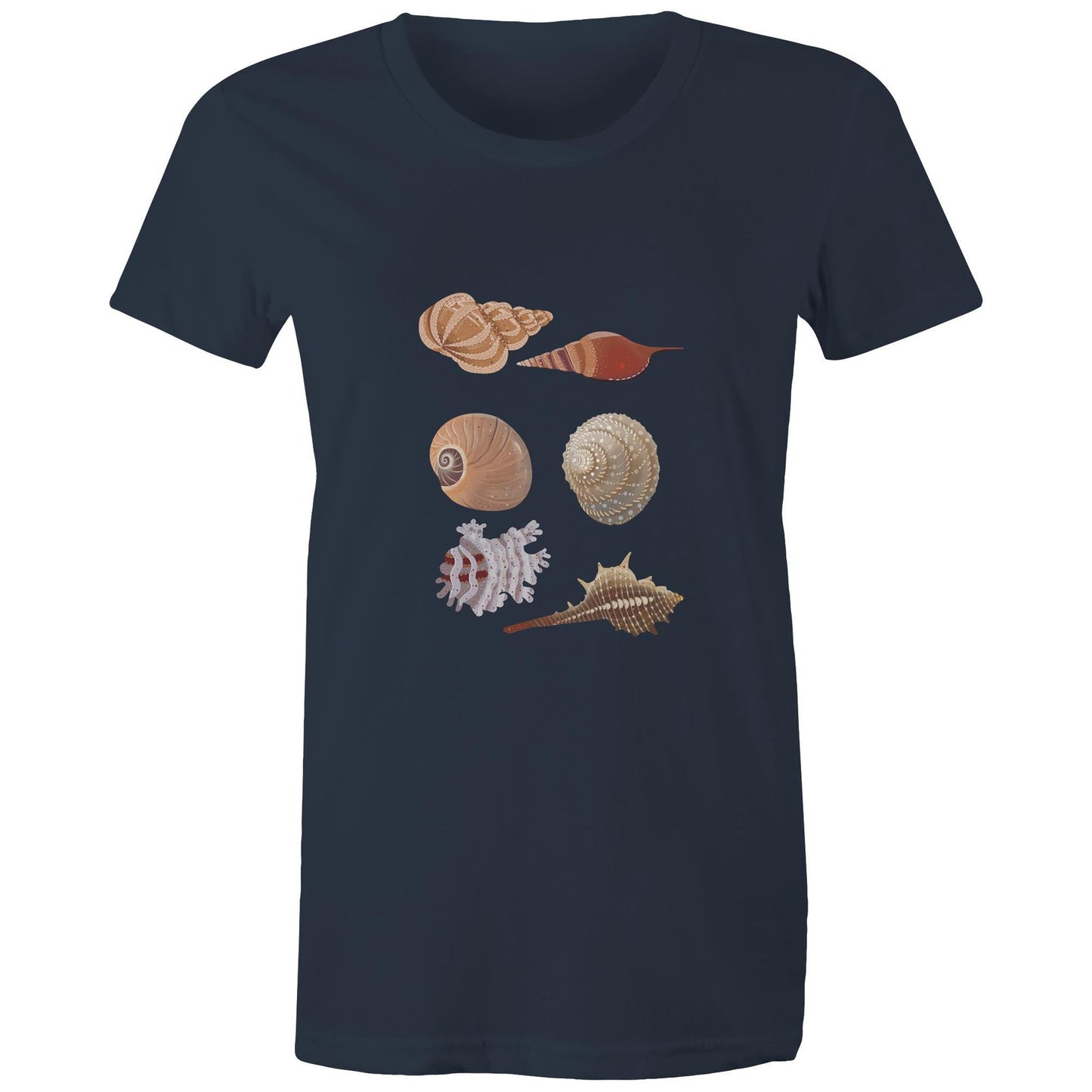 Women's Earthfolk T shirt - Sea Shells - The Crescent Moon