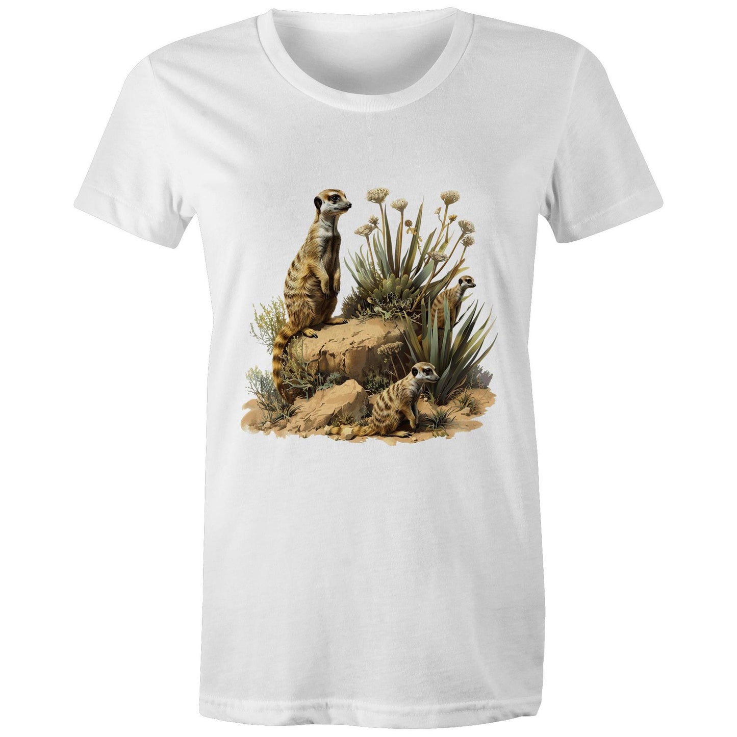 Women's Earthfolk T shirt - Meerkat Rock - The Crescent Moon