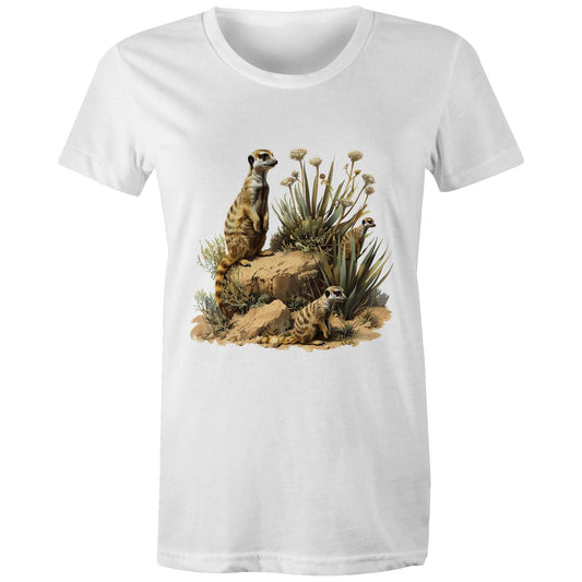 Women's Earthfolk T shirt - Meerkat Rock - The Crescent Moon