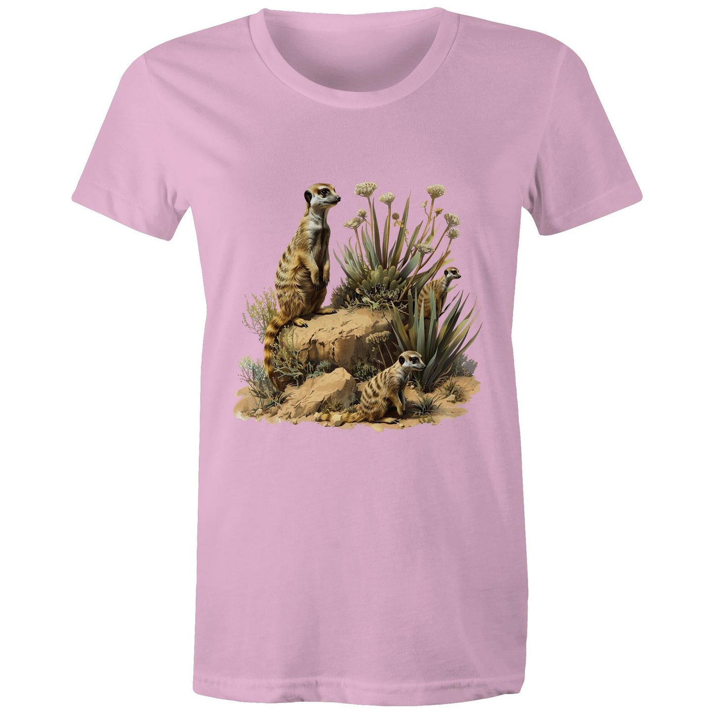 Women's Earthfolk T shirt - Meerkat Rock - The Crescent Moon