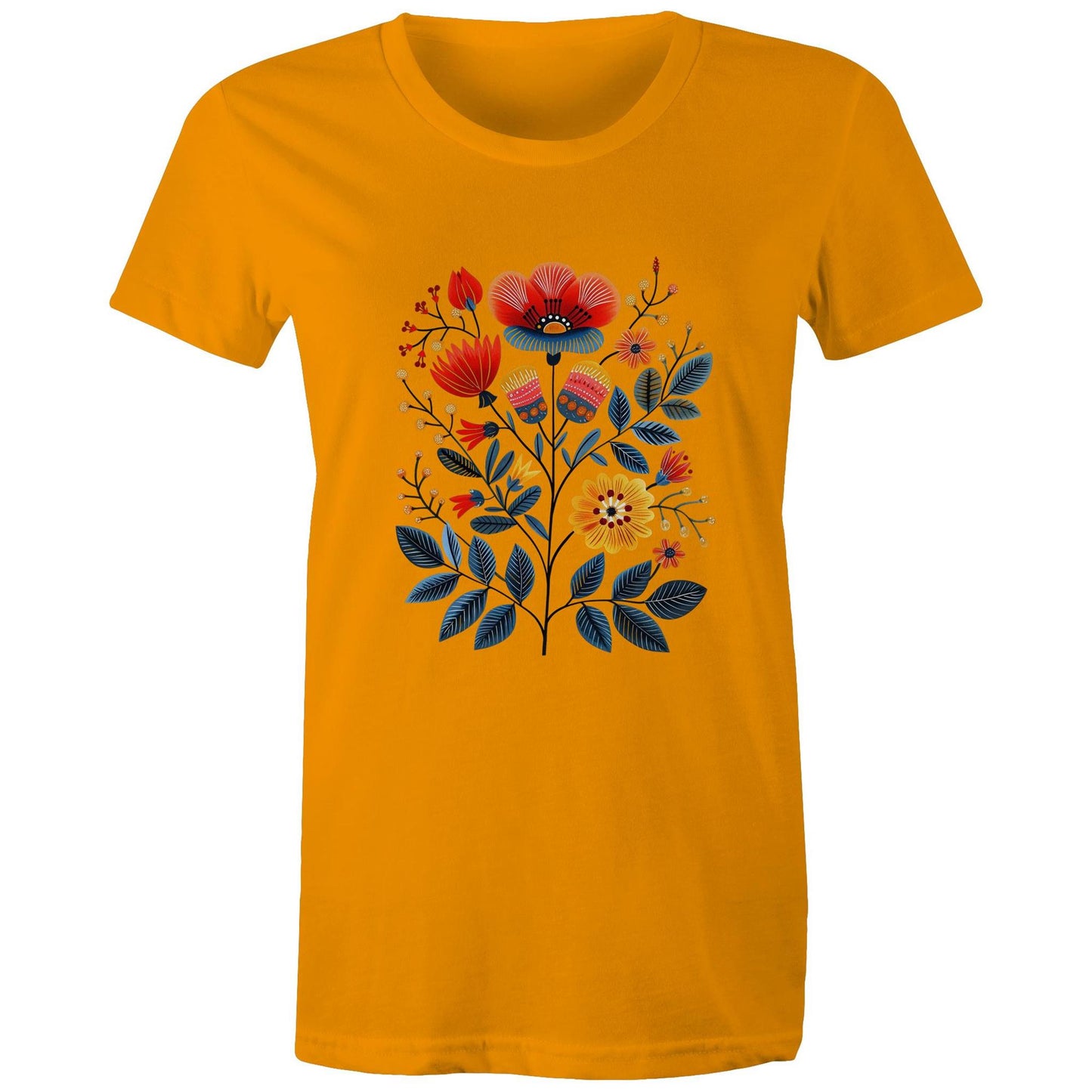 Women's earthfolk T shirt - Scandi Folk Flowers - The Crescent Moon