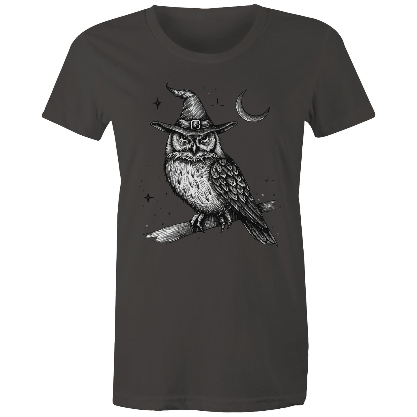 Women's Earthfolk T shirt - Owl magick - The Crescent Moon