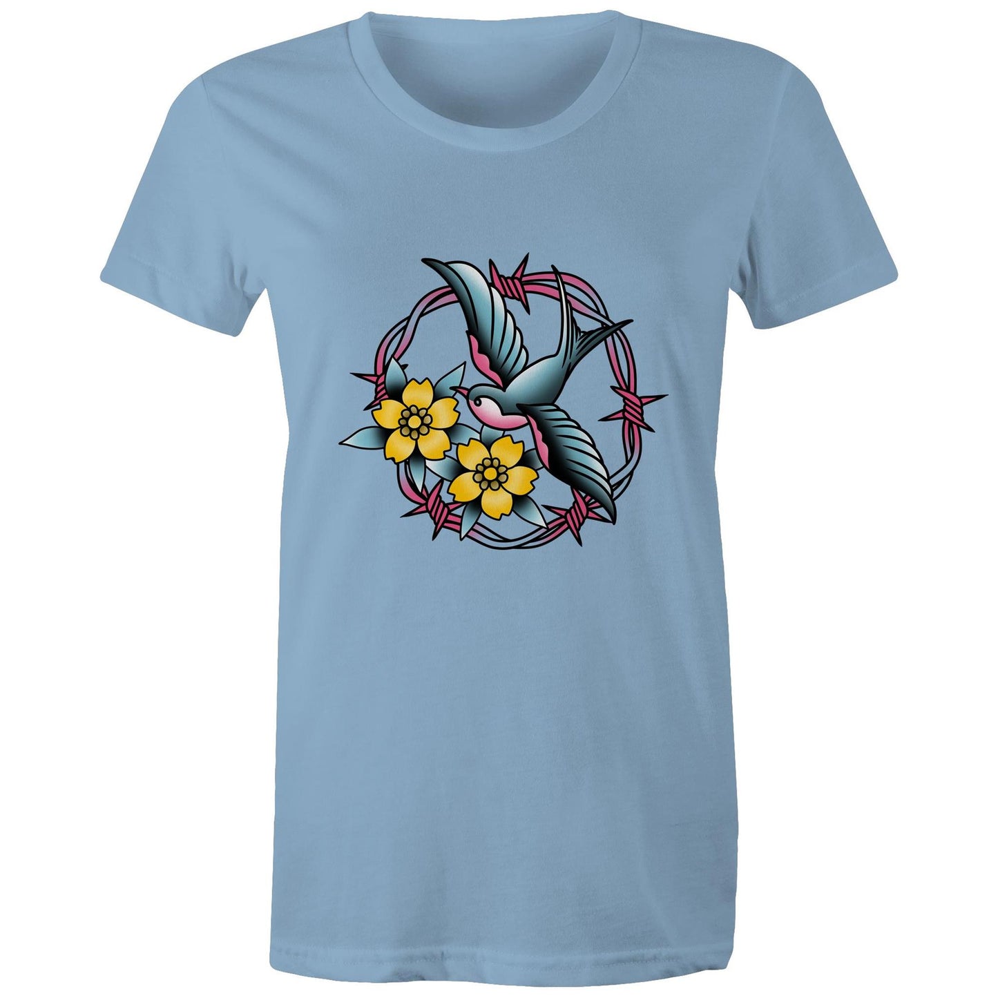 Women's Earthfolk T shirt - Vintage Swallow Tattoo - The Crescent Moon