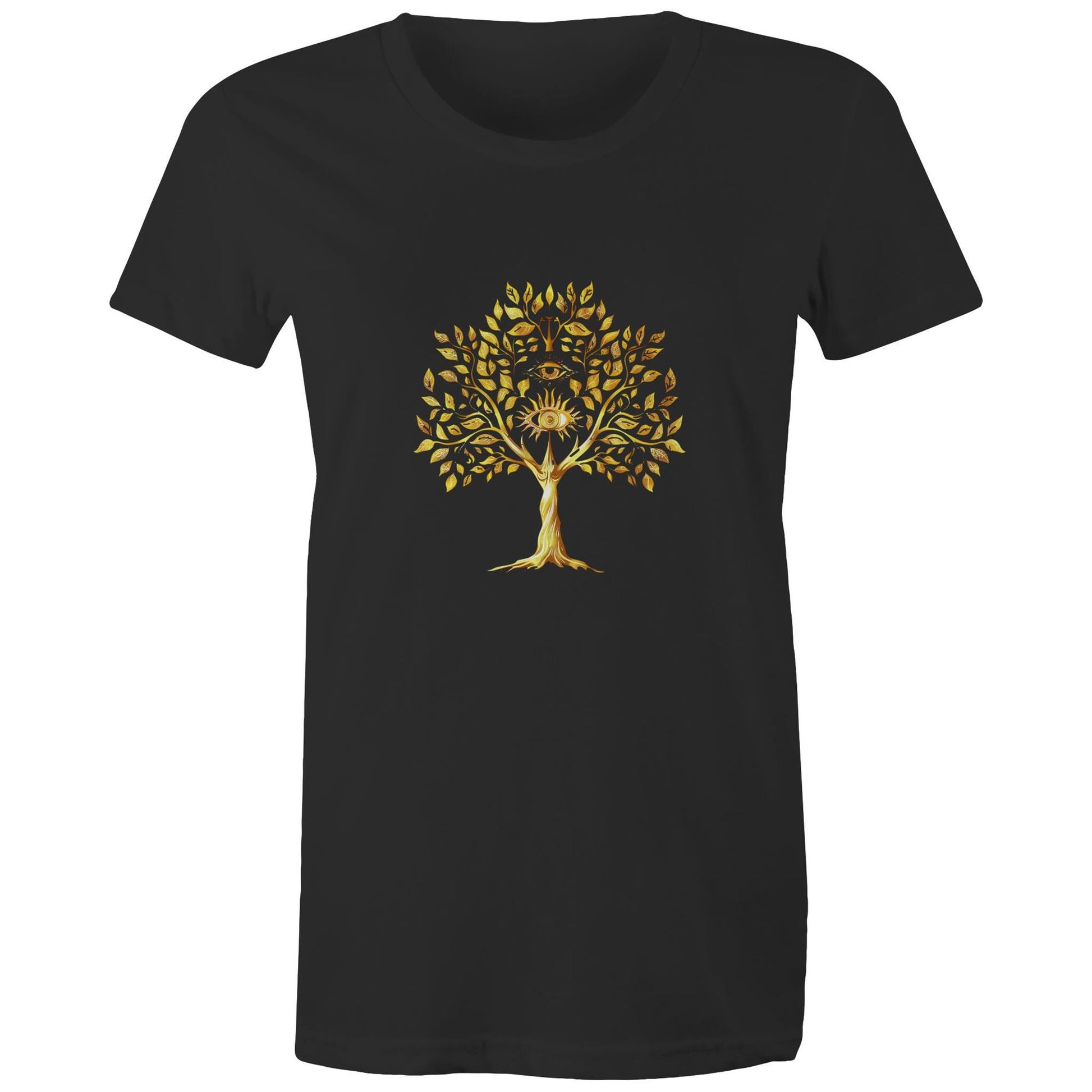 Earthfolk Printed T shirt - Womans Relaxed Fit - Golden Tree - The Crescent Moon