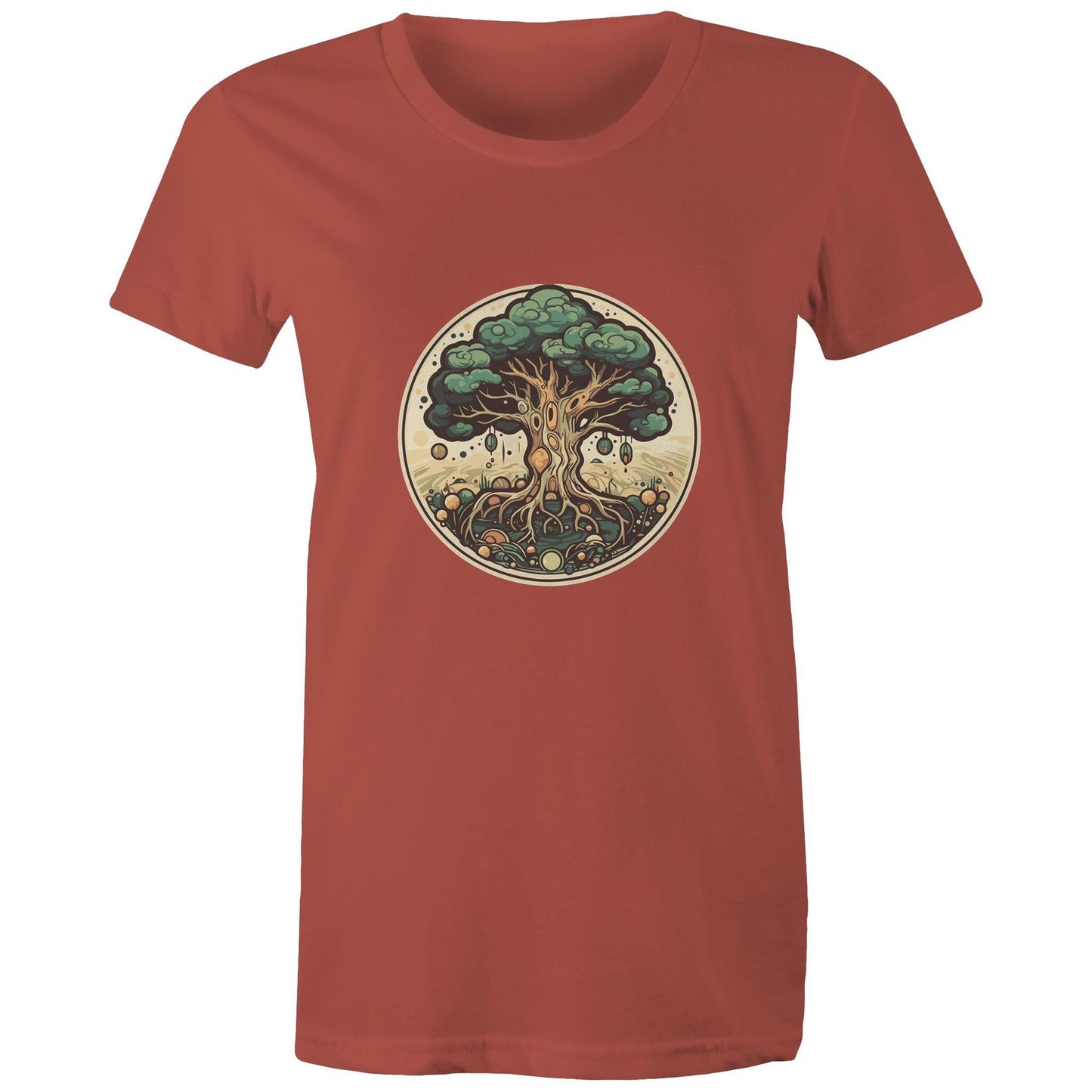 Earthfolk printed t shirt - Womans Relaxed Fit - Circular Tree - The Crescent Moon