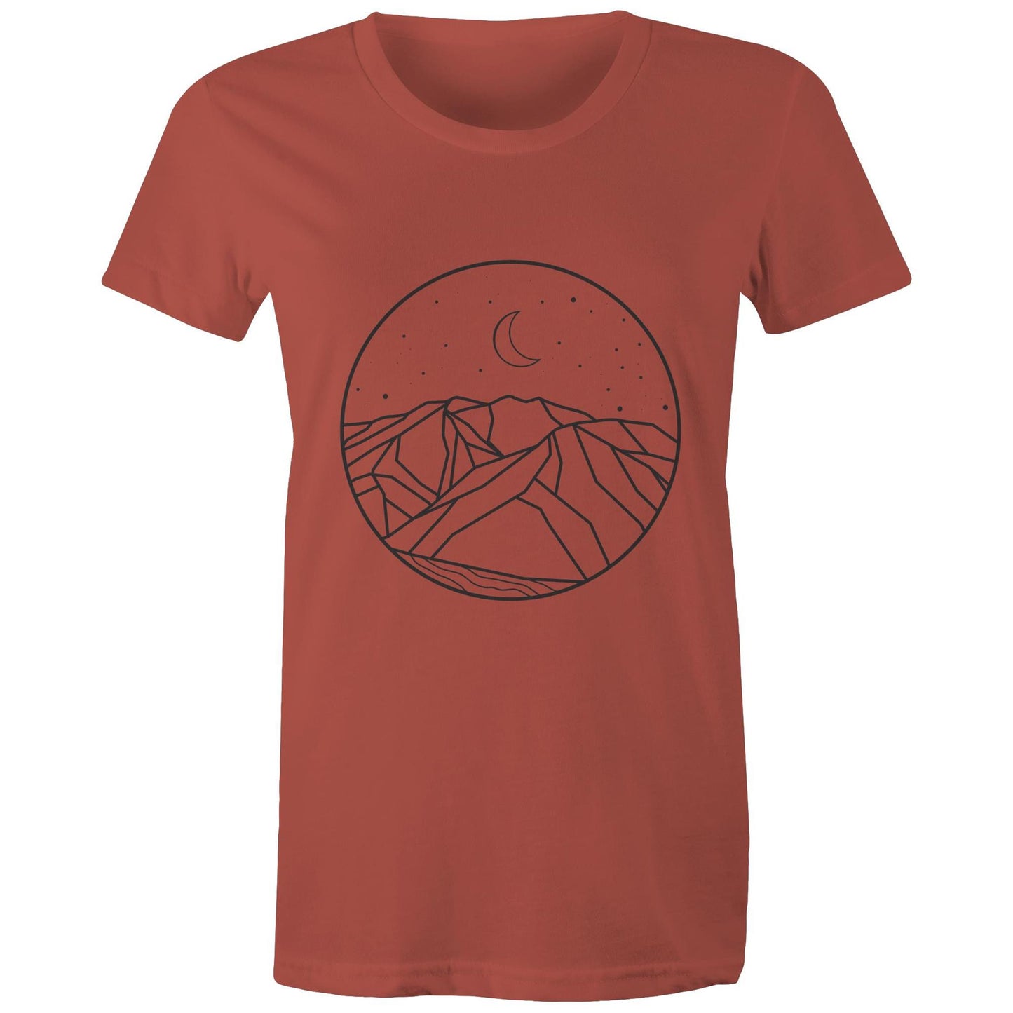 Women's Earthfolk Printed T shirt - Moon Mountain - The Crescent Moon