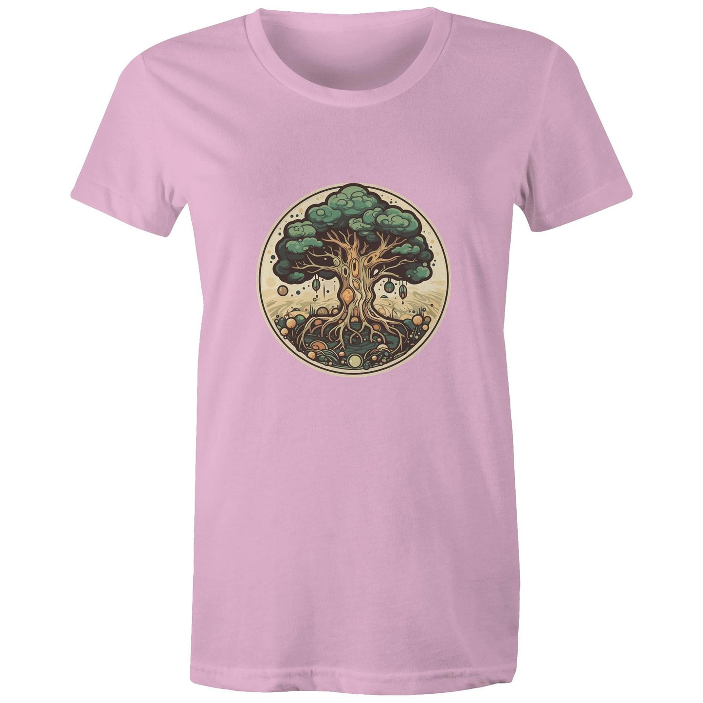 Earthfolk printed t shirt - Womans Relaxed Fit - Circular Tree - The Crescent Moon