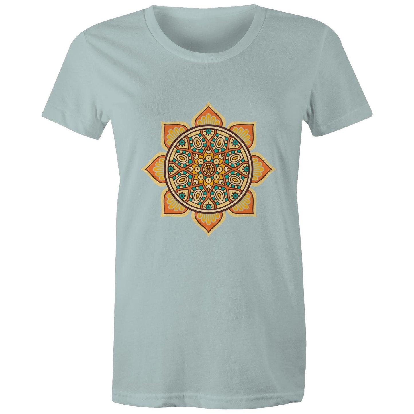 Women's Earthfolk T shirt - Mandala Orange - The Crescent Moon