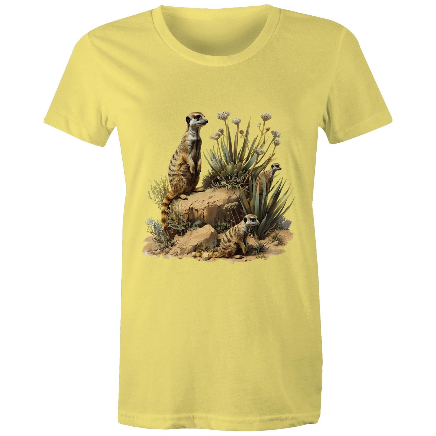 Women's Earthfolk T shirt - Meerkat Rock - The Crescent Moon