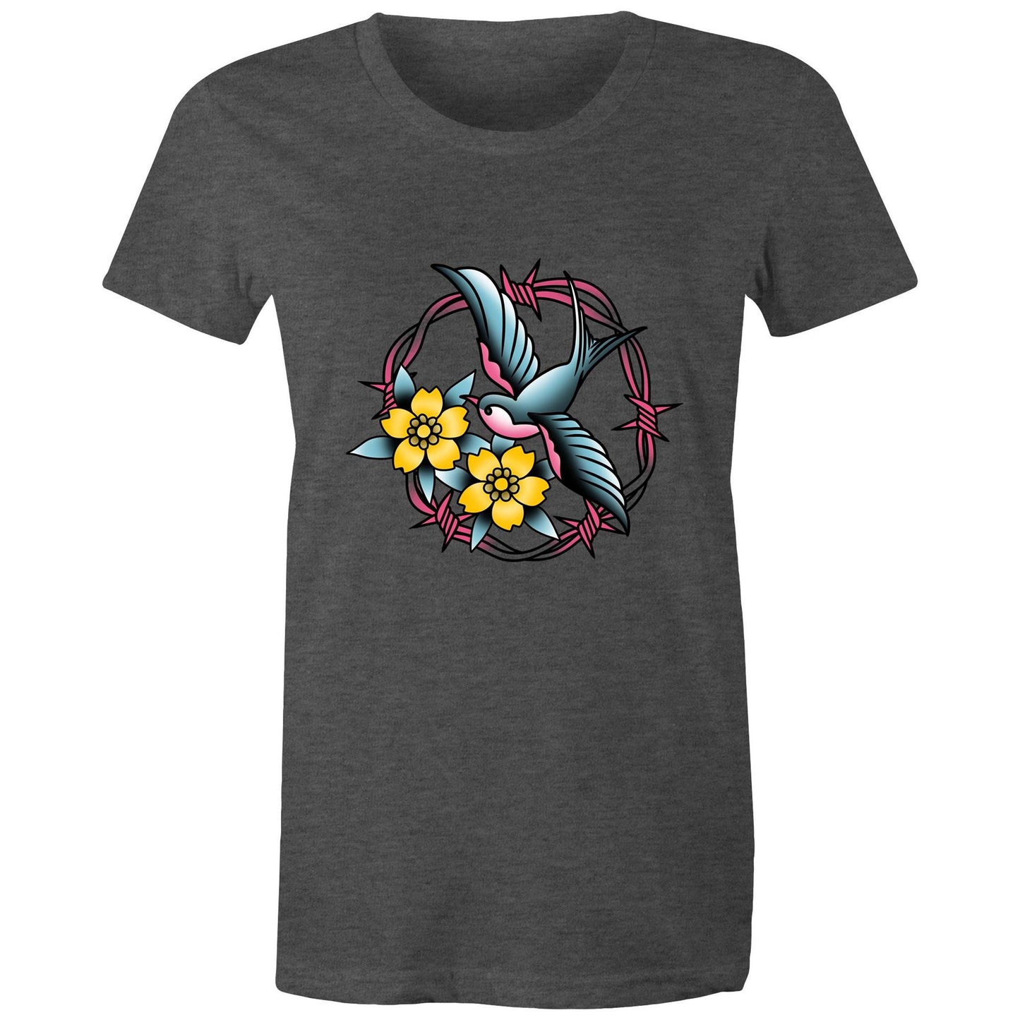 Women's Earthfolk T shirt - Vintage Swallow Tattoo - The Crescent Moon
