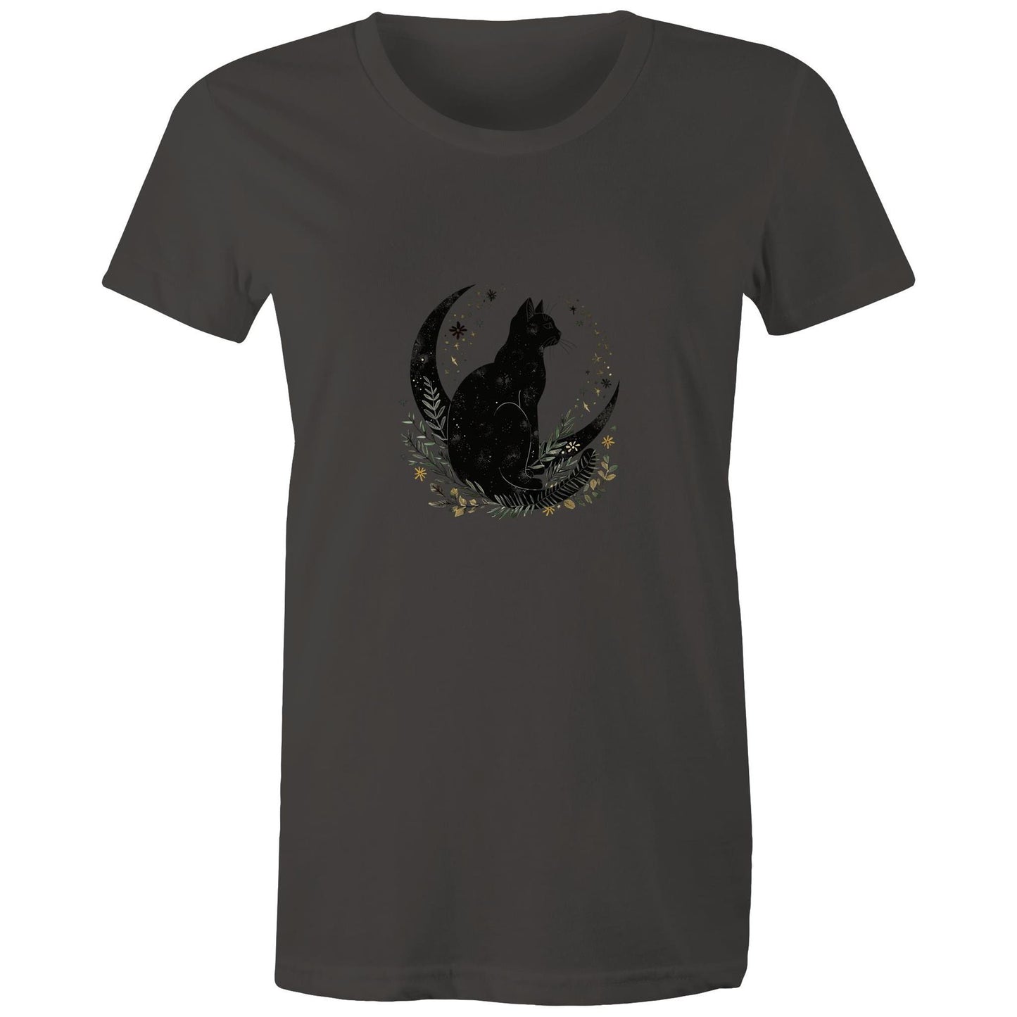 Women's Earthfolk  T Shirt  - Midnight Cat - The Crescent Moon