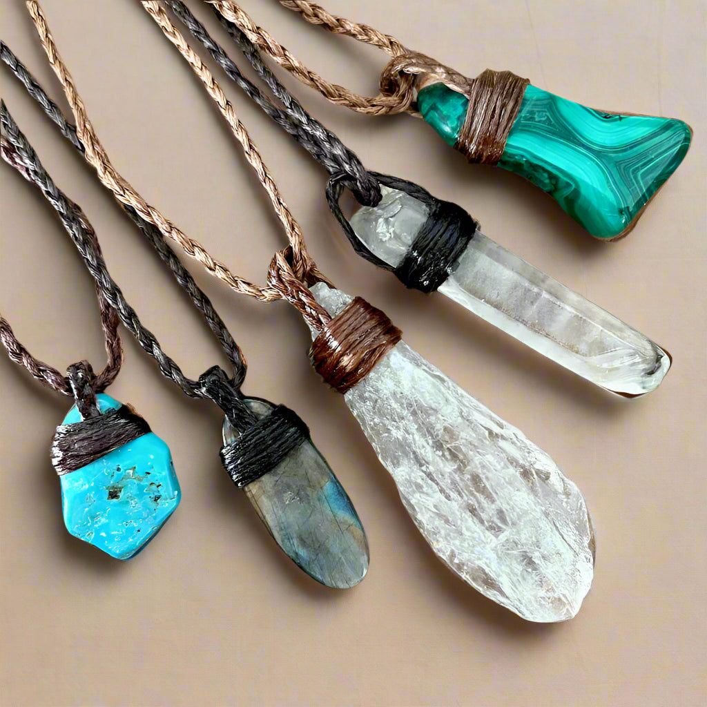 Tribe Talisman Macrame Necklace - Malachite - The Crescent Moon