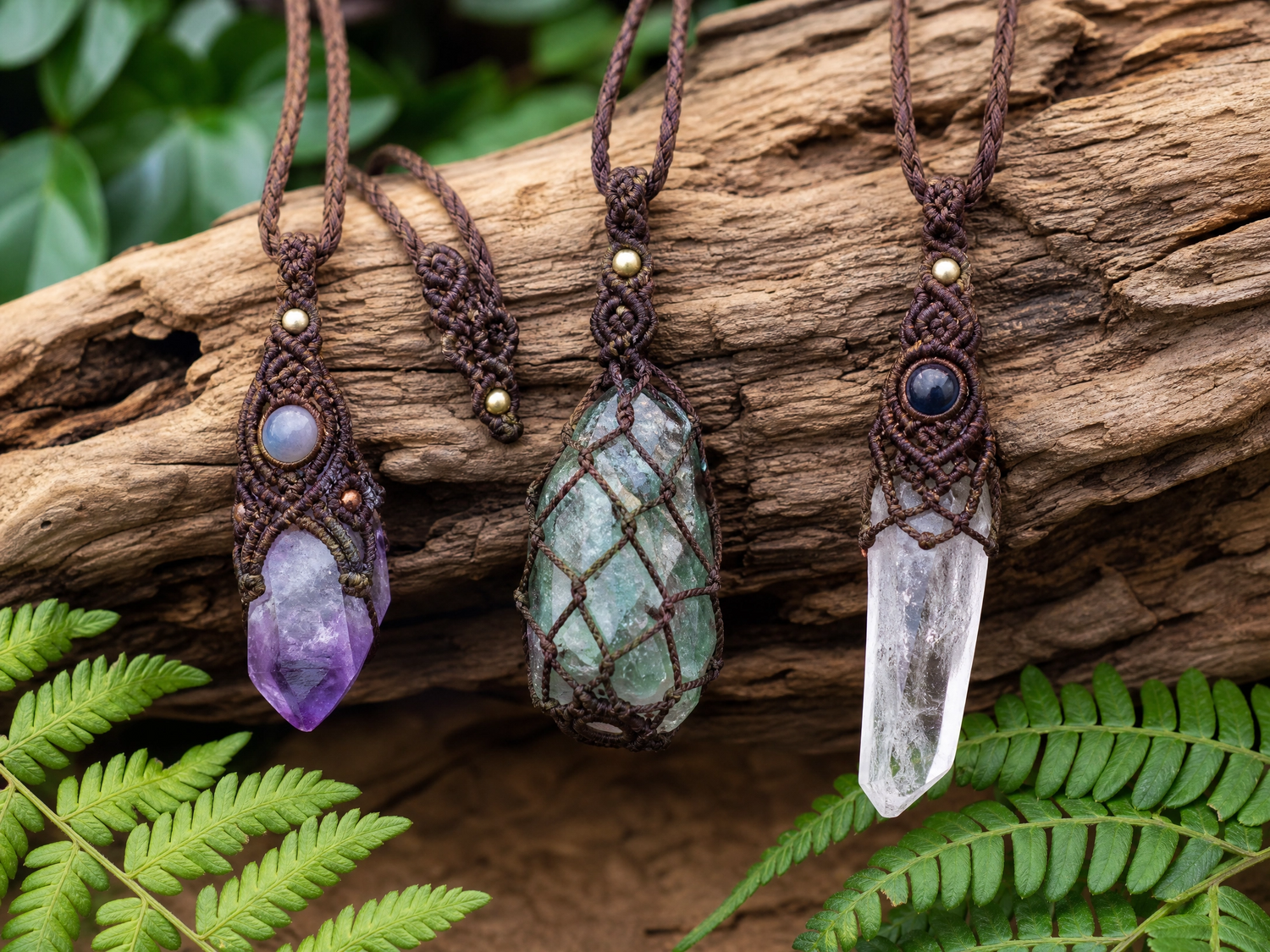 Crystal macrame Jewellery - The Crescent Moon
