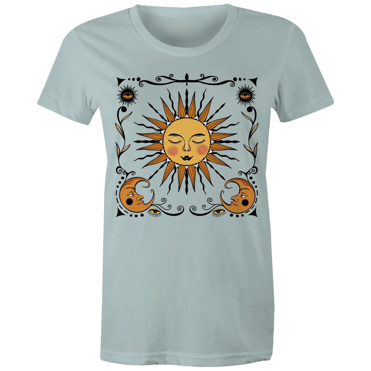 Women's Earthfolk T shirt - Retro sun and moon