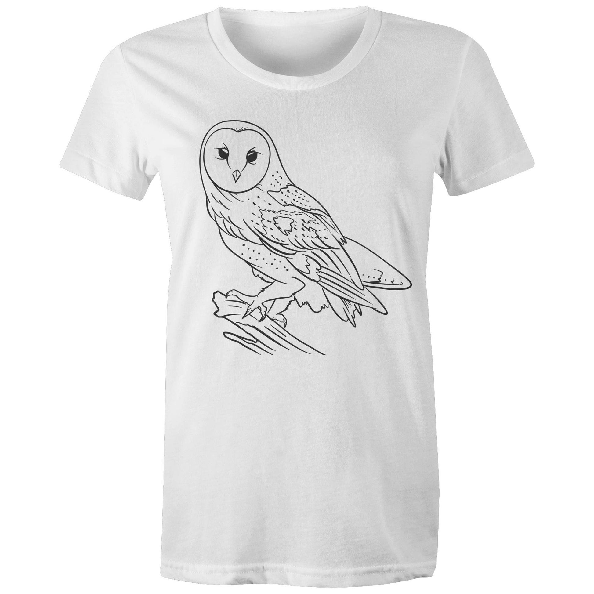 Earthfolk Printed T shirt - Women's Relaxed Fit - Owl Sketch - The Crescent Moon