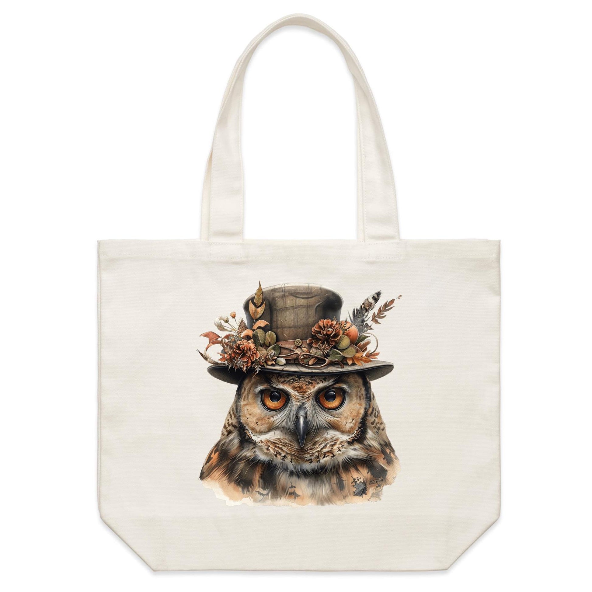 Earthfolk Canvas Tote Bag - Steampunk Owl - The Crescent Moon