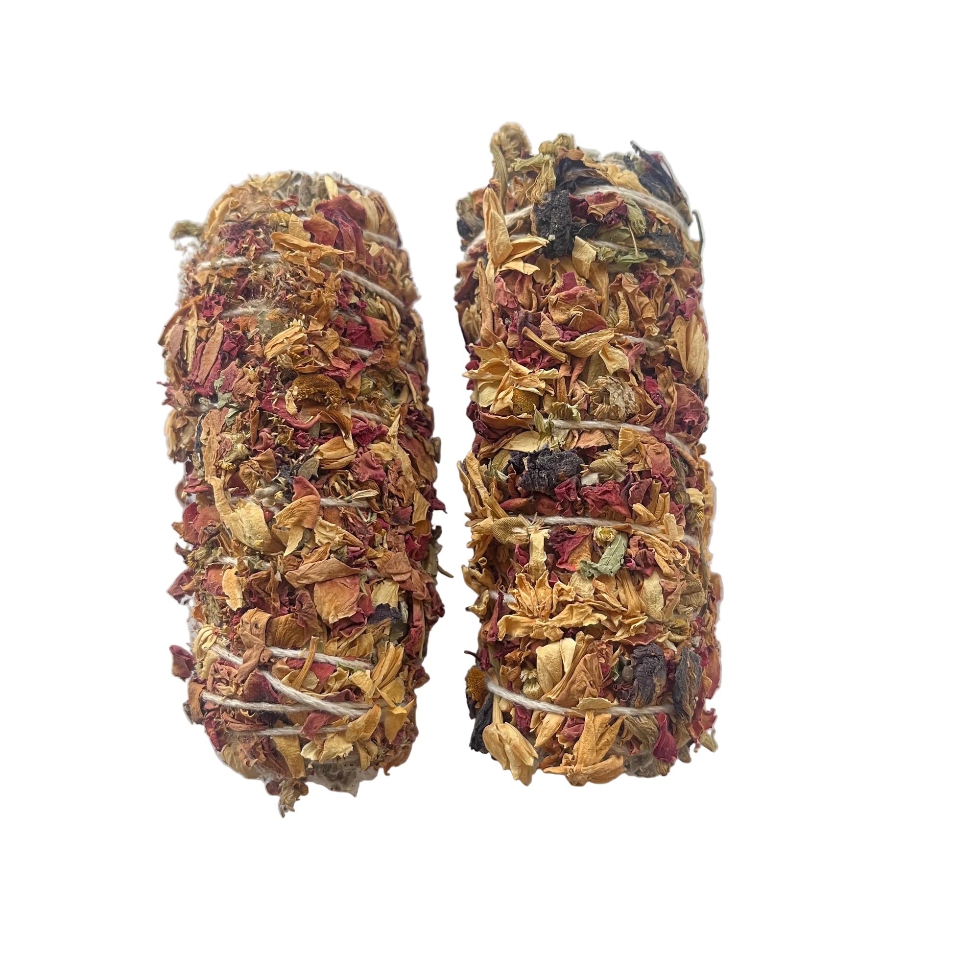 blue pea, rose, jasmine and chamomile white sage smudge stick