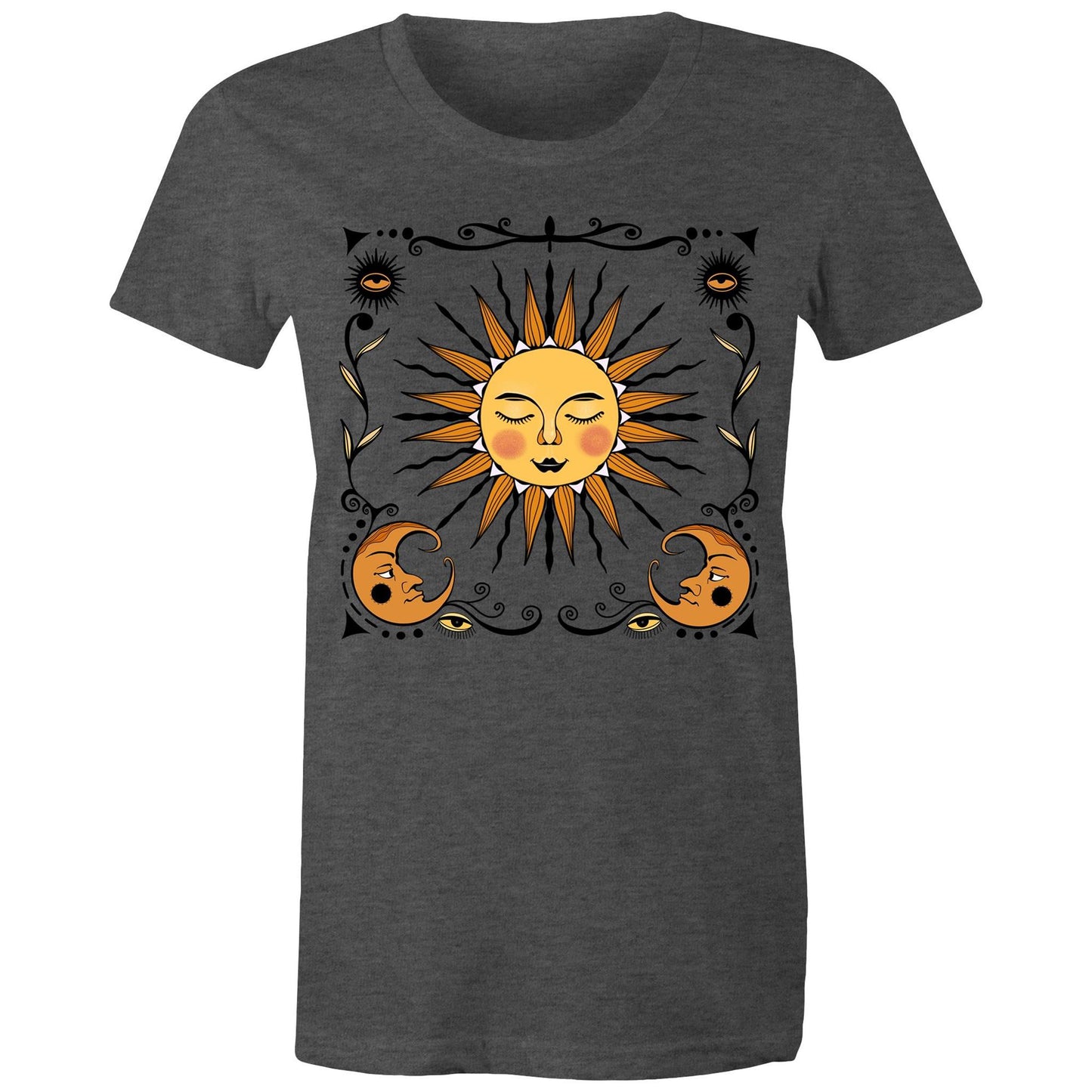 Women's Earthfolk T shirt - Retro sun and moon