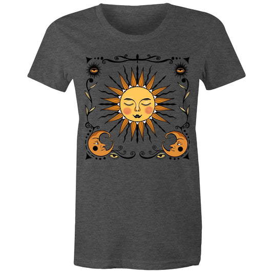 Women's Earthfolk T shirt - Retro sun and moon - The Crescent Moon