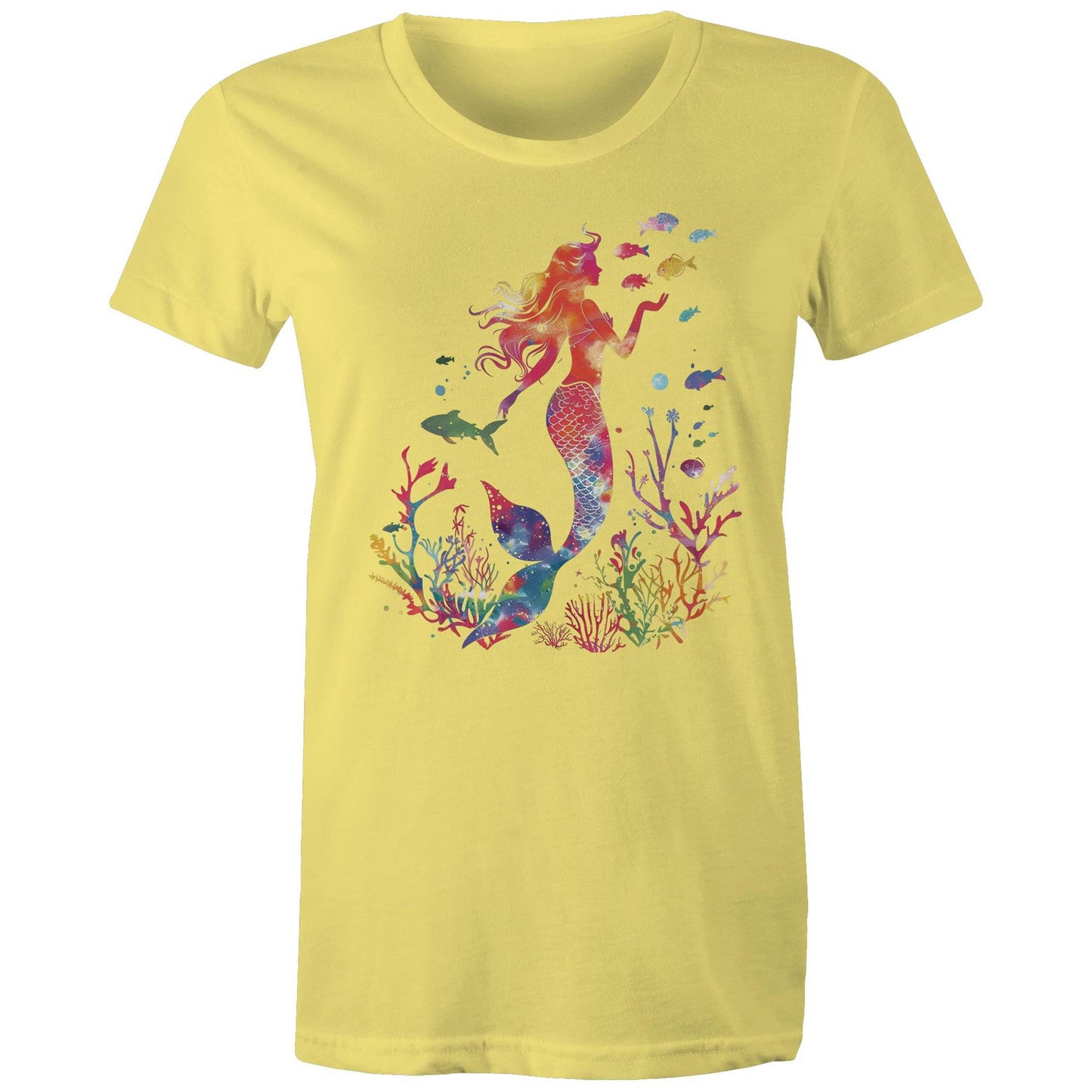 Women's Earthfolk Printed T shirt - Colourful Mermaid - The Crescent Moon