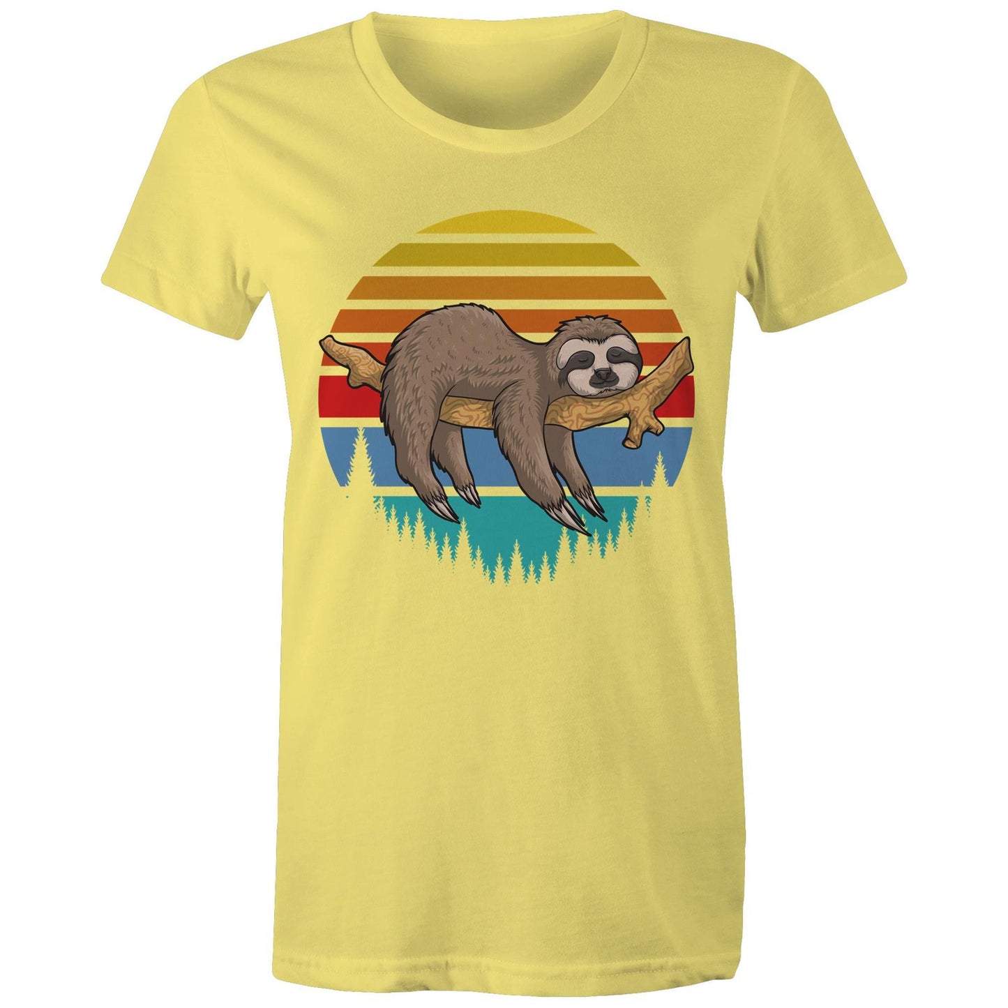 Women's Earthfolk Printed T shirt - Sleepy Sloth - The Crescent Moon