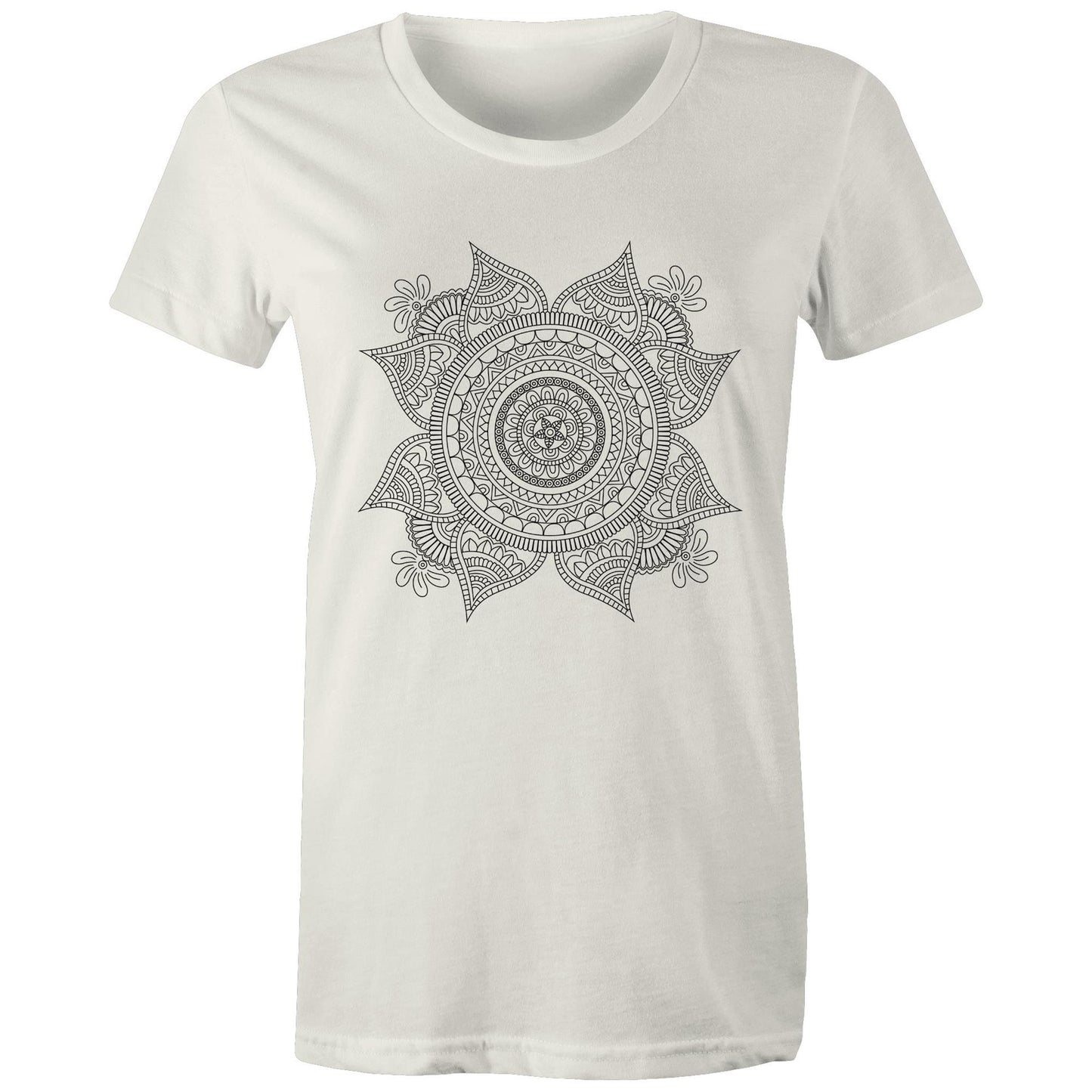 Women's Earthfolk T shirt - Mandala Mono - The Crescent Moon