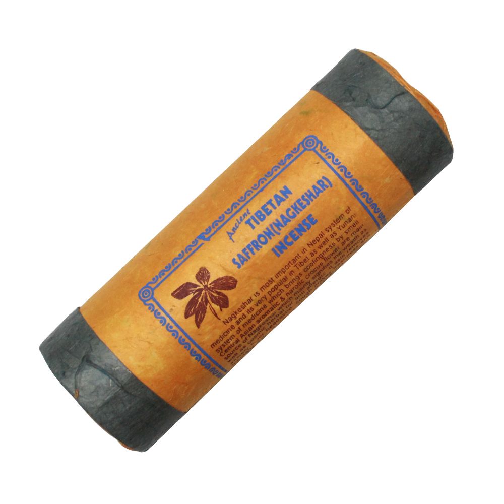 Roll of Tibetan saffron incense on a white background