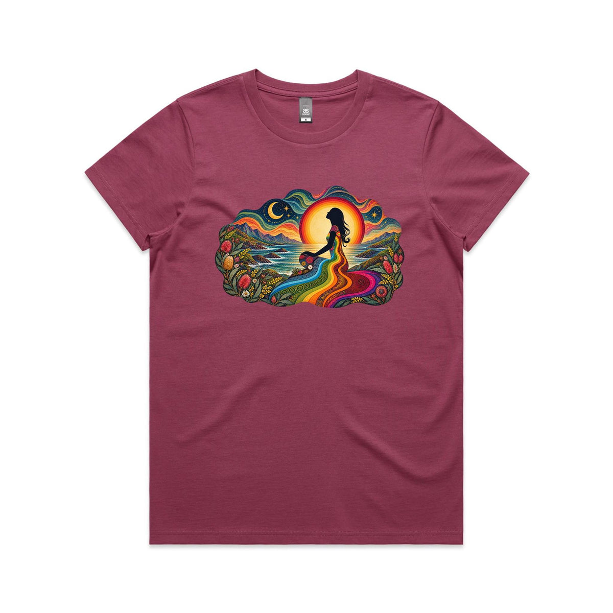 Womens Earthfolk Retro Rainbow Spirit T-shirt - Earthfolk Nature Tees