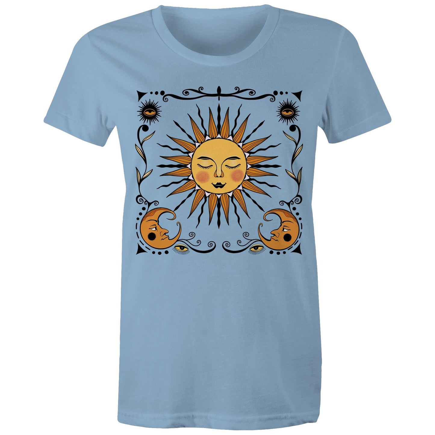 Women's Earthfolk T shirt - Retro sun and moon