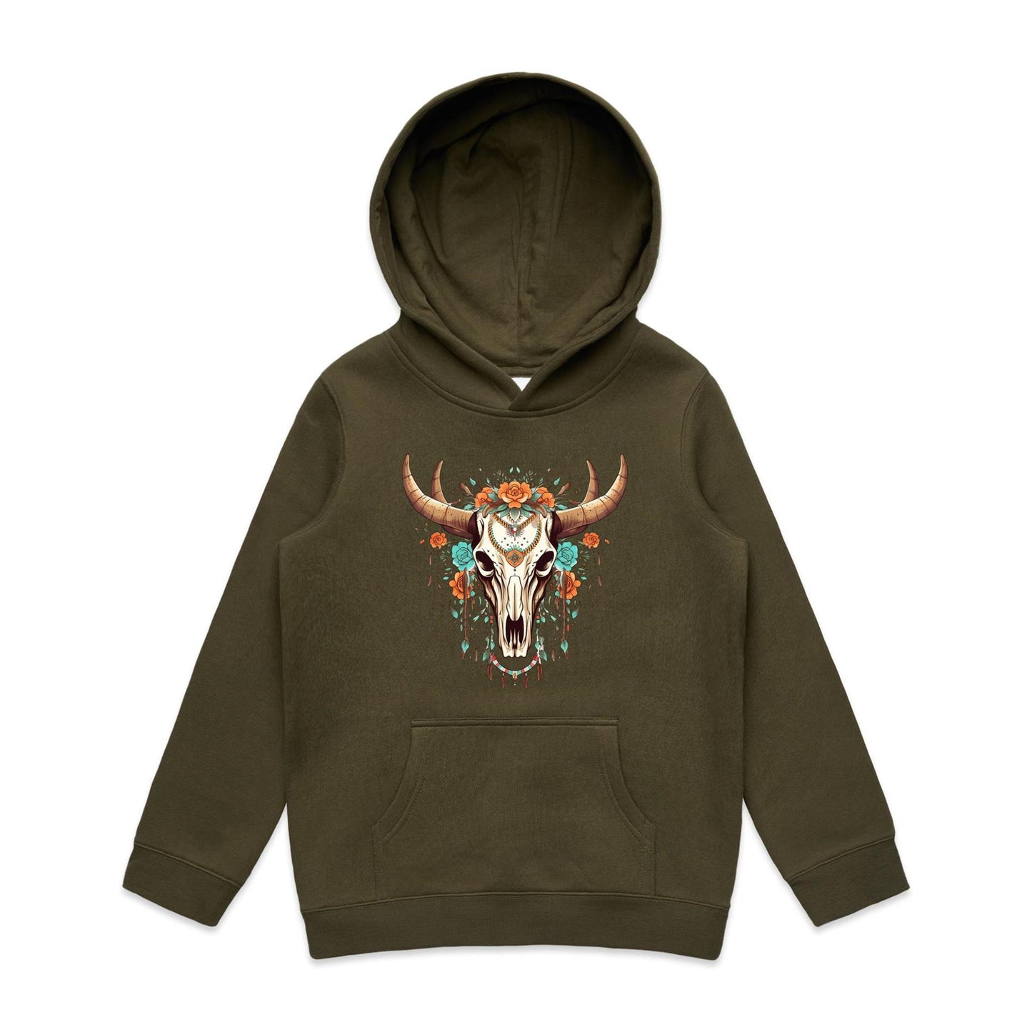 Kids Earthfolk Hoodie - Floral Skull - The Crescent Moon
