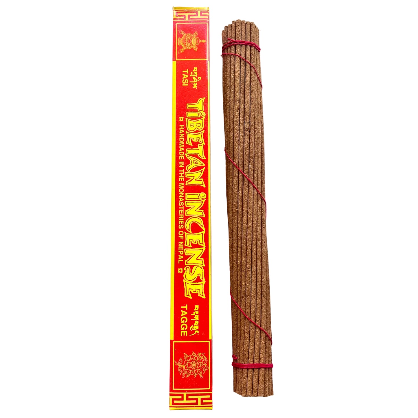 Tibetan incense stick with packaging on a white background