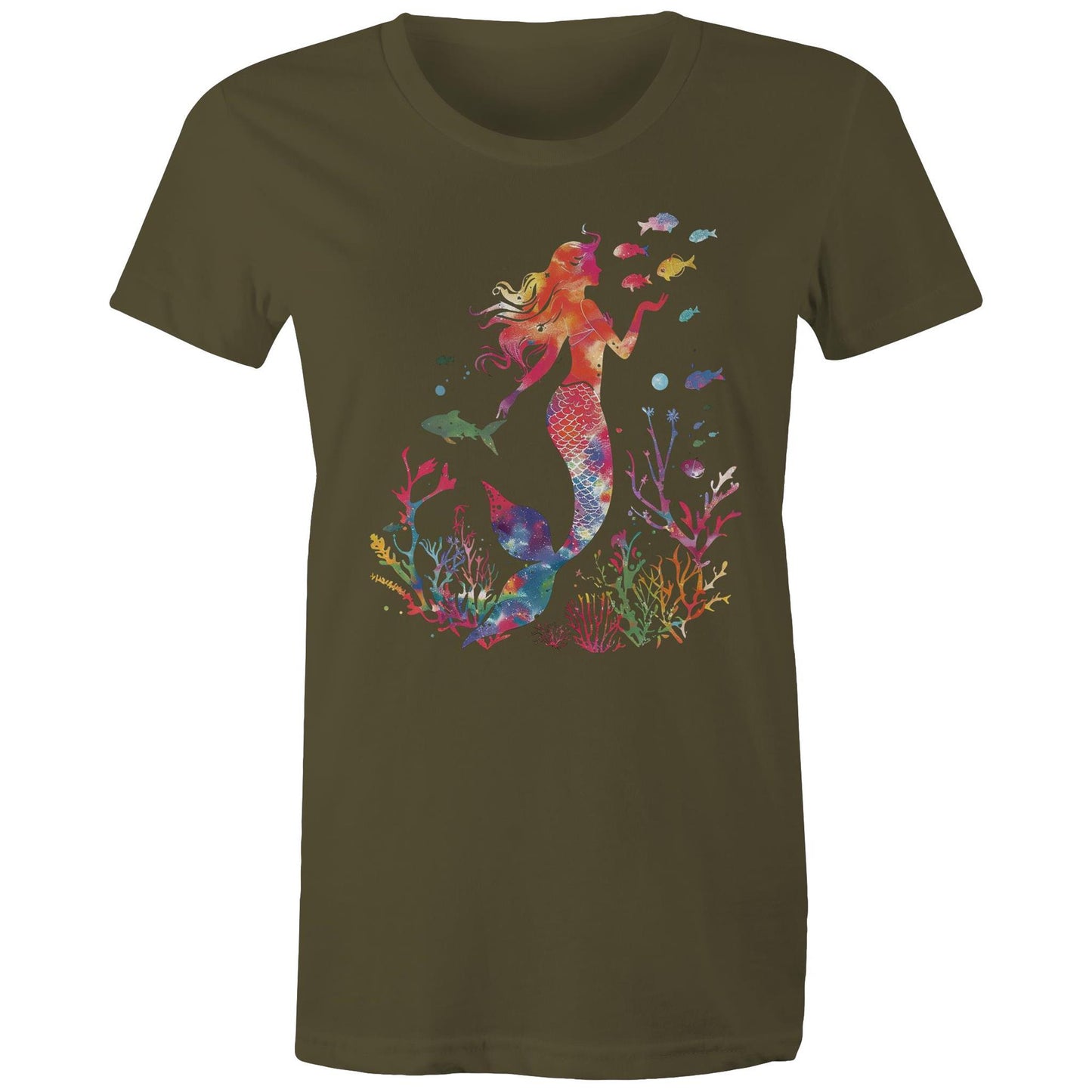 Women's Earthfolk Printed T shirt - Colourful Mermaid - The Crescent Moon