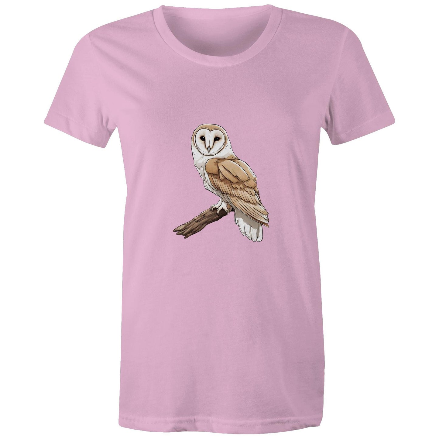 Women's Earthfolk T shirt - Barn Owl on Branch - The Crescent Moon