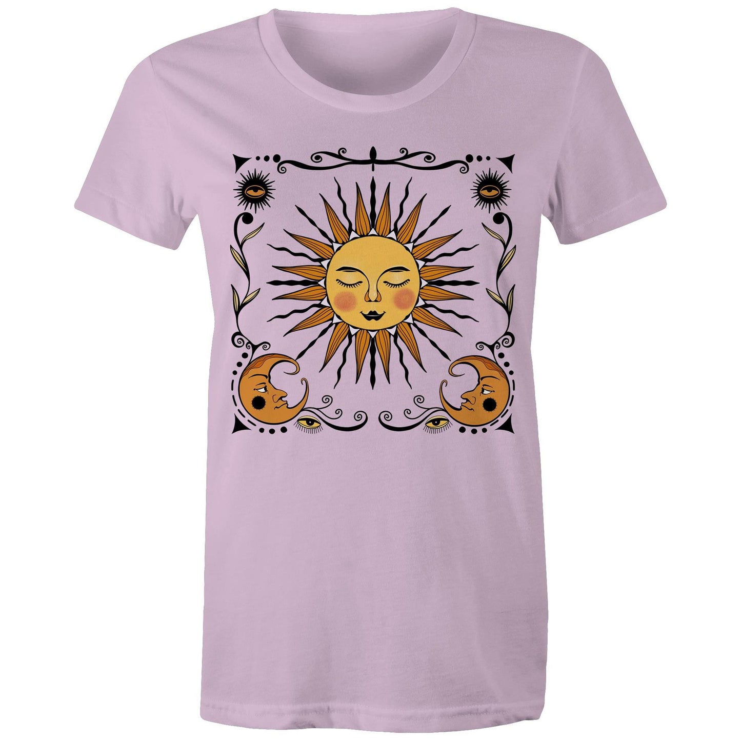 Women's Earthfolk T shirt - Retro sun and moon