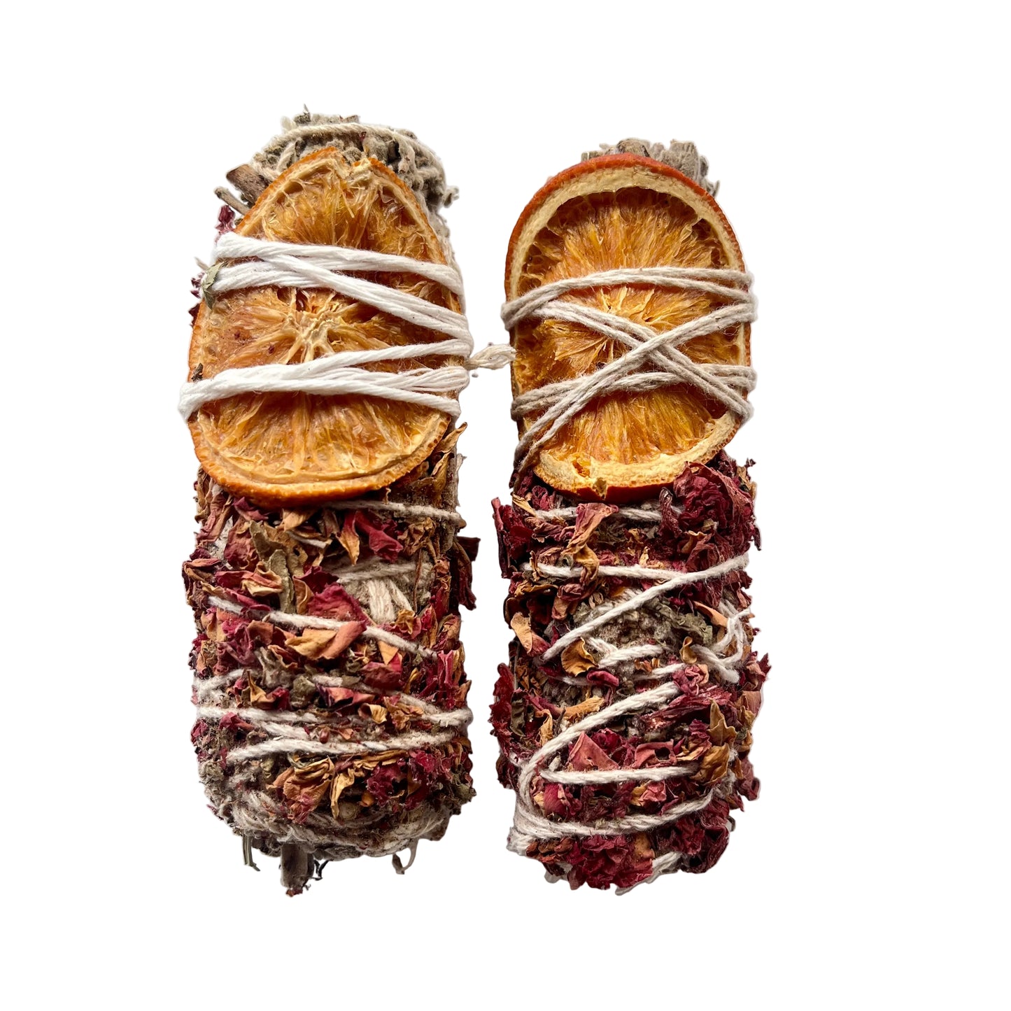 white sage smudge stick with rose, tulsi, burnash