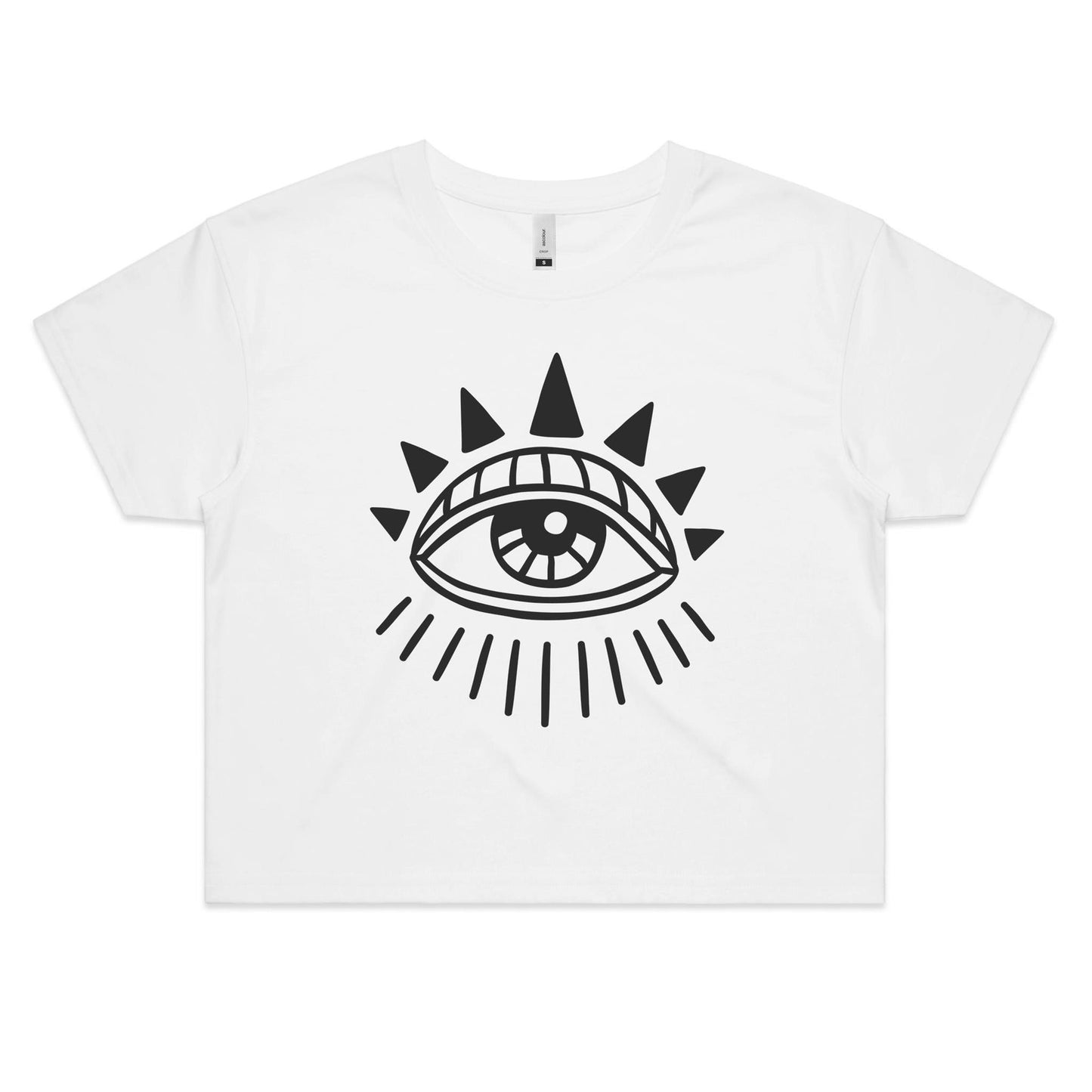 Earthfolk Printed T shirt - Women's Crop Tee- Boho Eye - The Crescent Moon