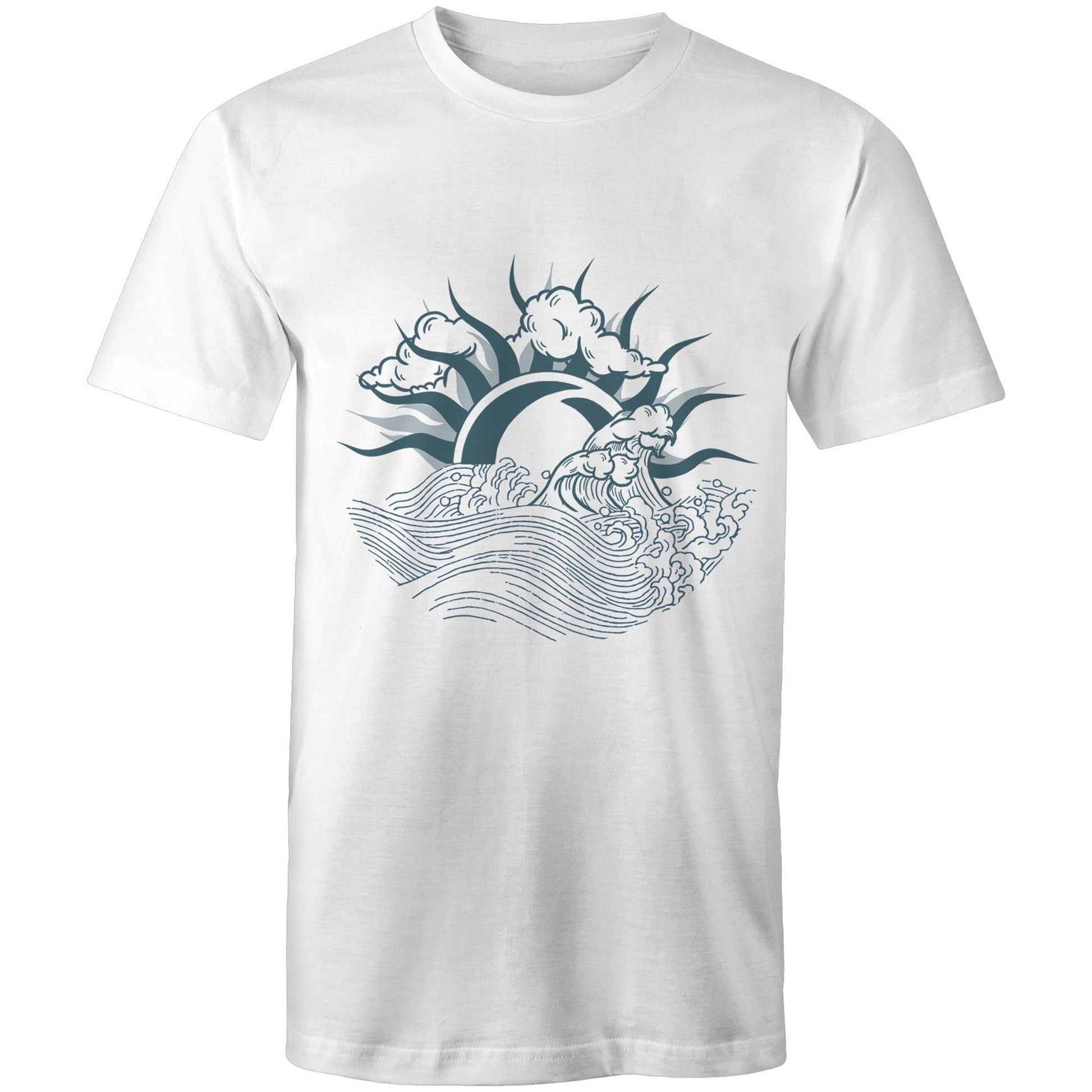 Earthfolk Printed T shirt - Mens Relaxed Fit - Sun Wave Cloud - The Crescent Moon