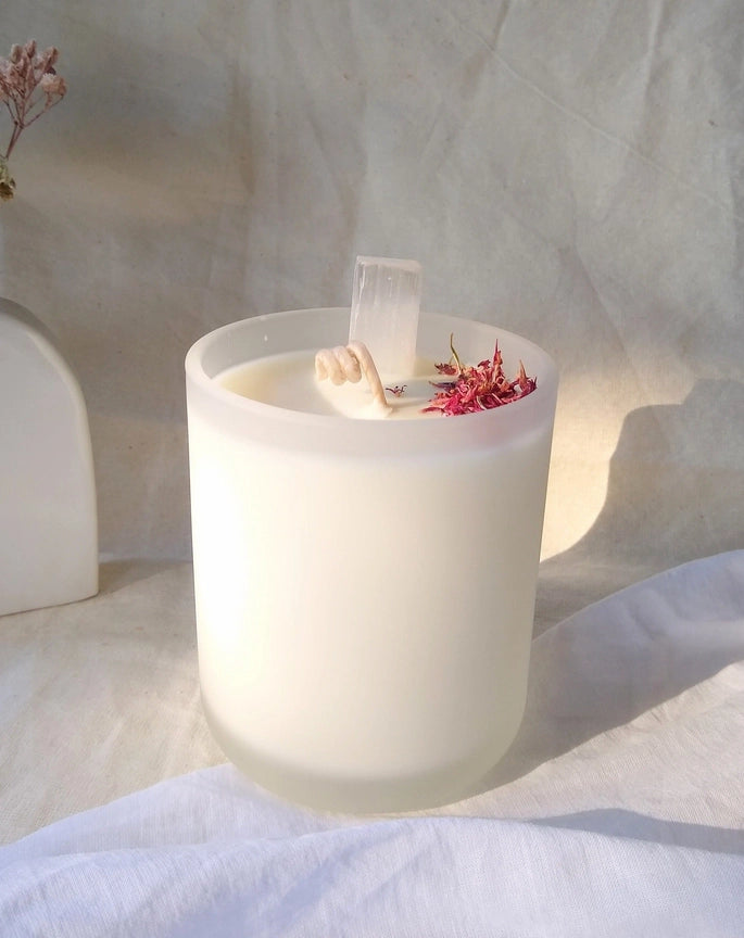 Selenite Crystal Candle - Peace and Calm - The Crescent Moon